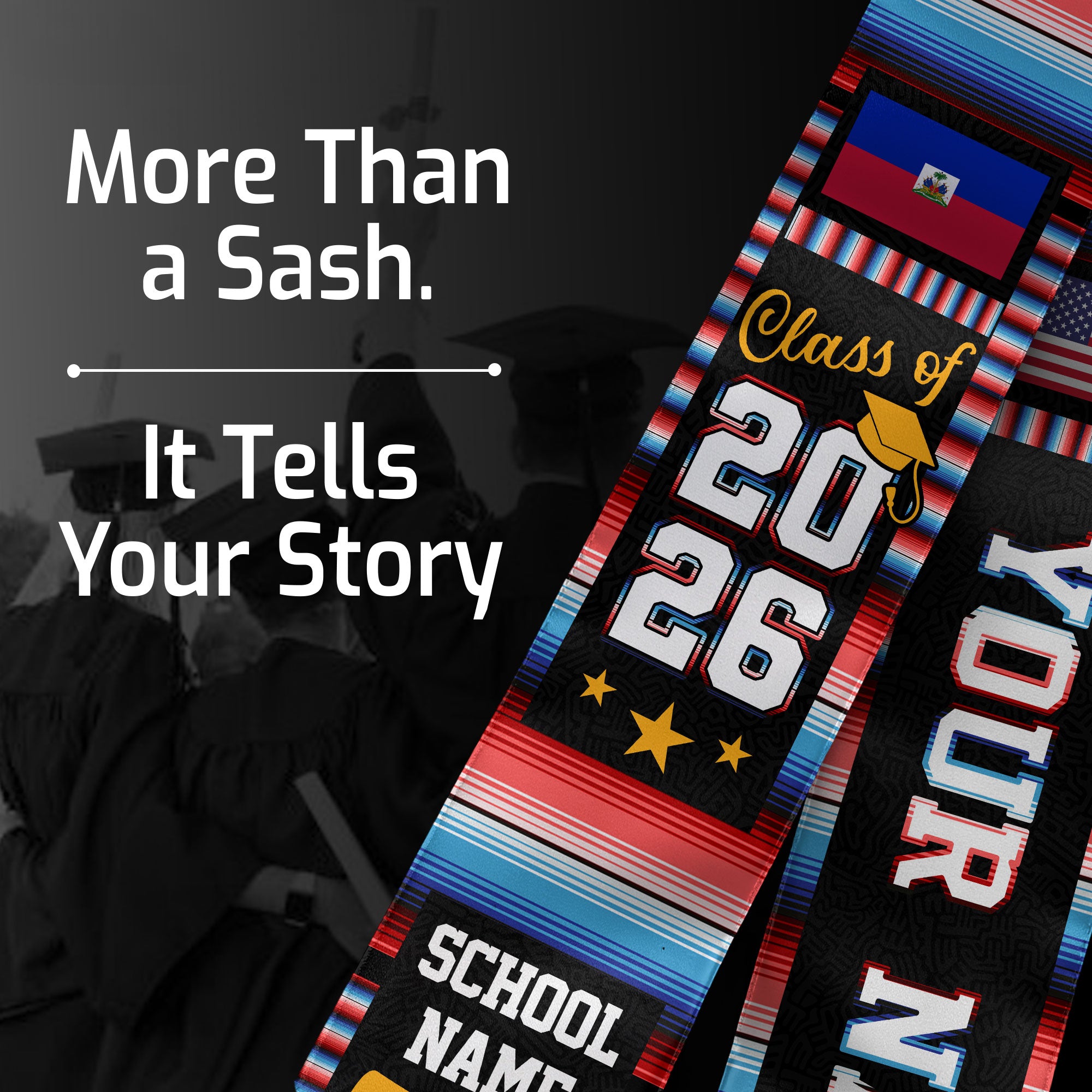 Haitian Graduation Stole 2026, Haiti Flag Sash, Class of 2026 Grad with Custom