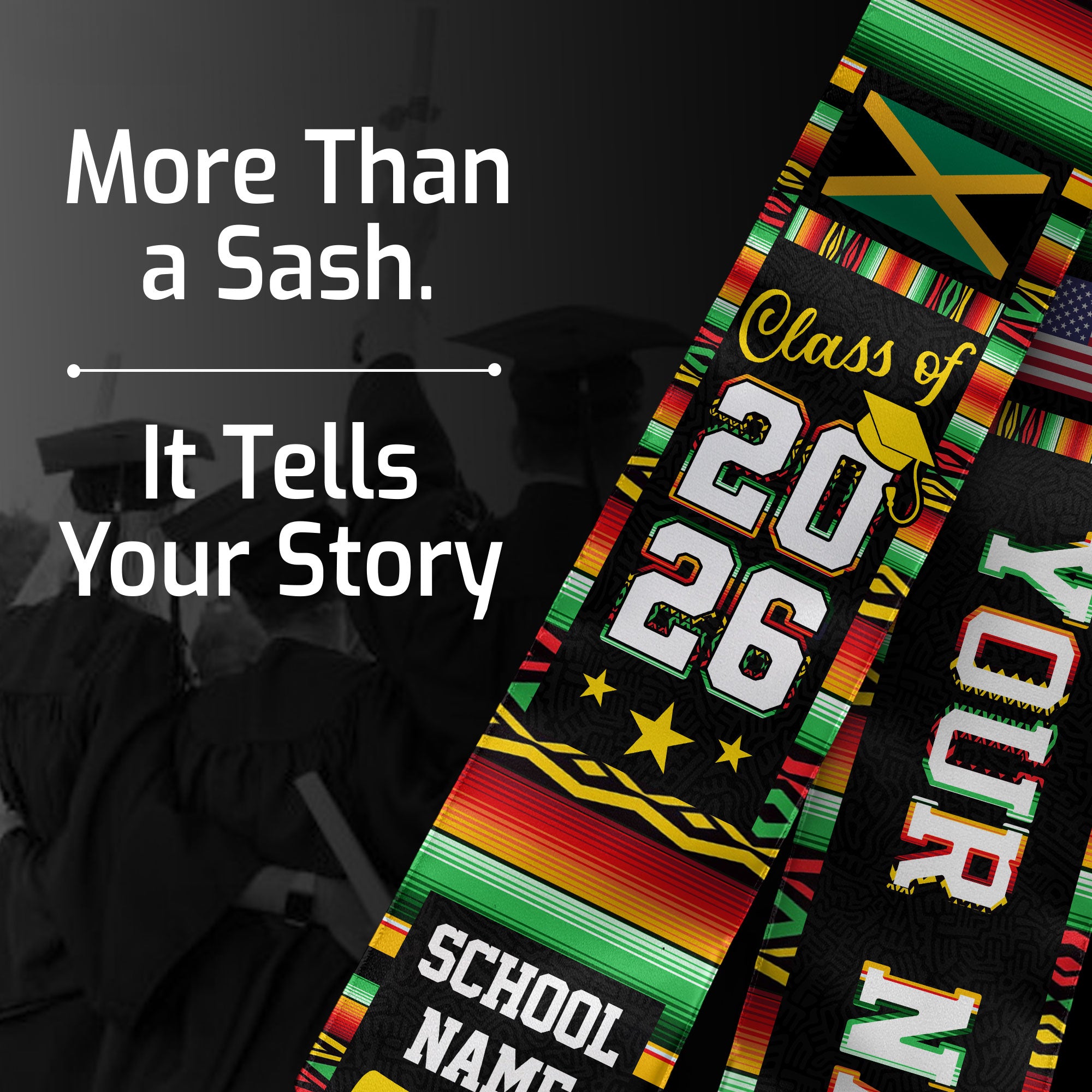 Jamaica Graduation Stole 2026, Jamaican Flag Sash, Class of 2026 Custom Trim for Grads