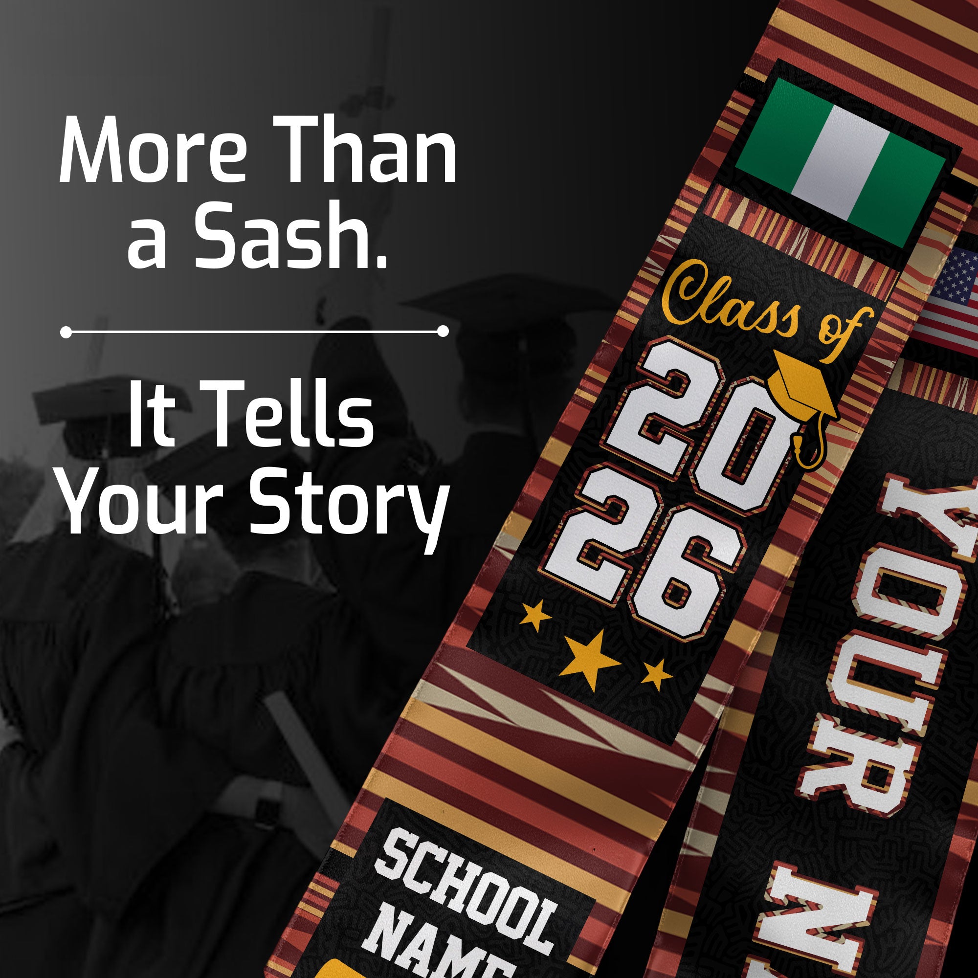 Nigeria Graduation Stole 2026, Nigerian Flag Sash, Class of 2026 Custom Trim for Grads
