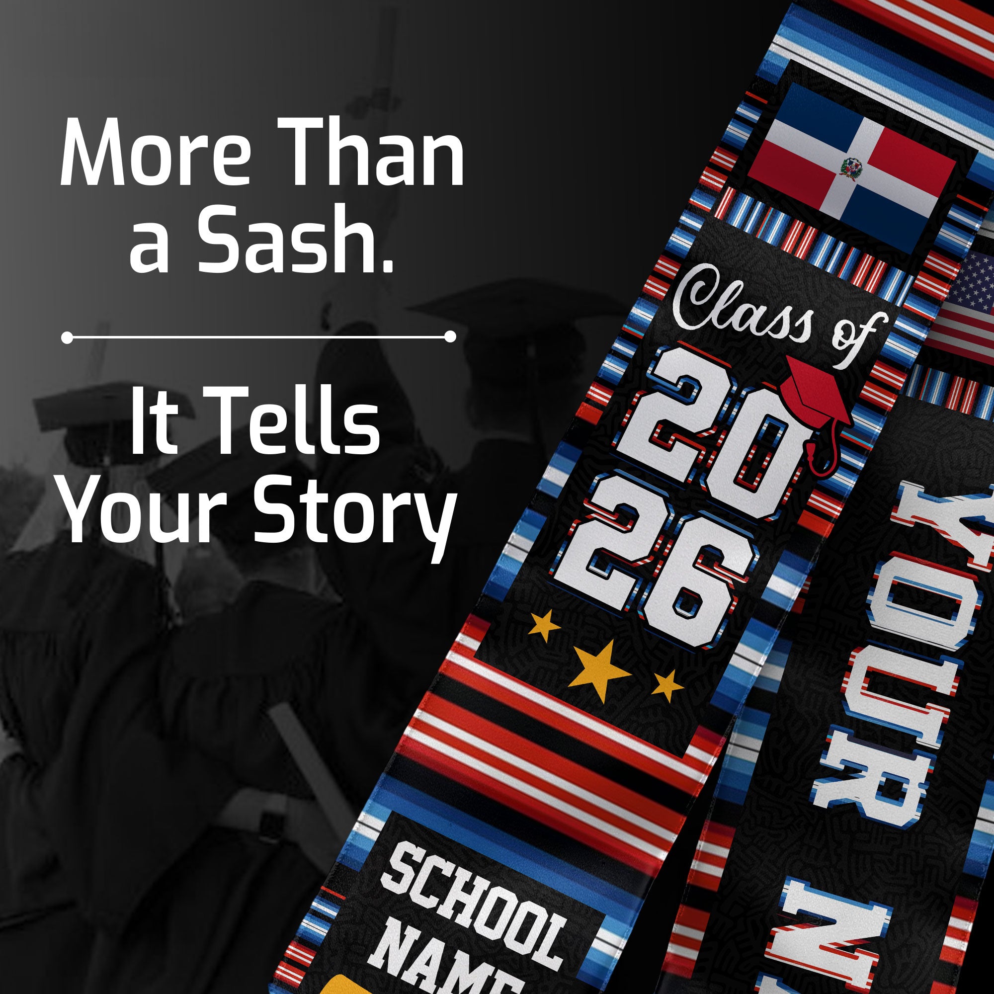 Dominican Republic Graduation Stole 2026, Dominican Republic Flag Graduation Sash, Custom Accent Grad Stole