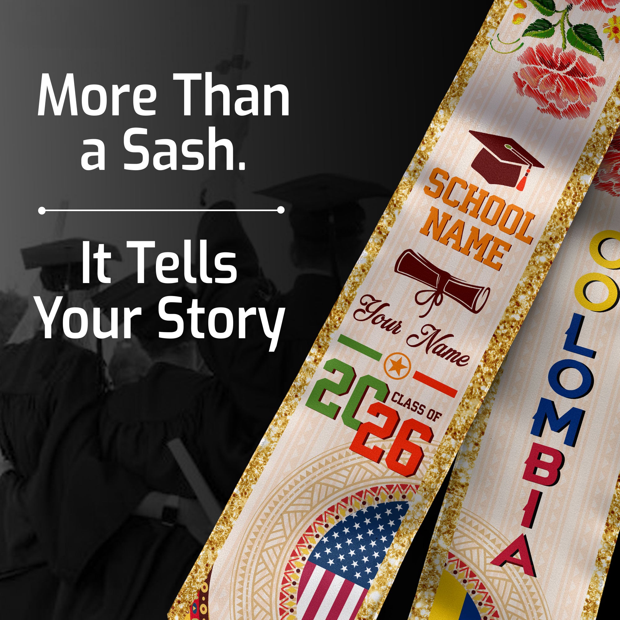 Colombian Flag Graduation Sash 2026, Colombia Stole Sash, Custom Touch for Graduates