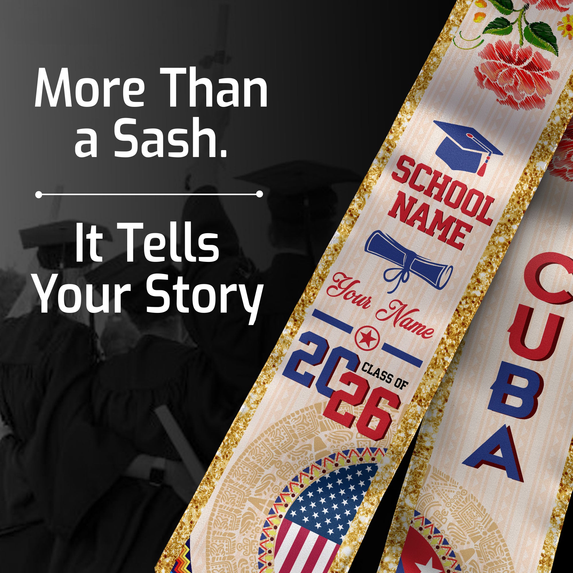 Cuban Flag Graduation Sash 2026, Cuba Stole Sash, Custom Touch for Class of 2026