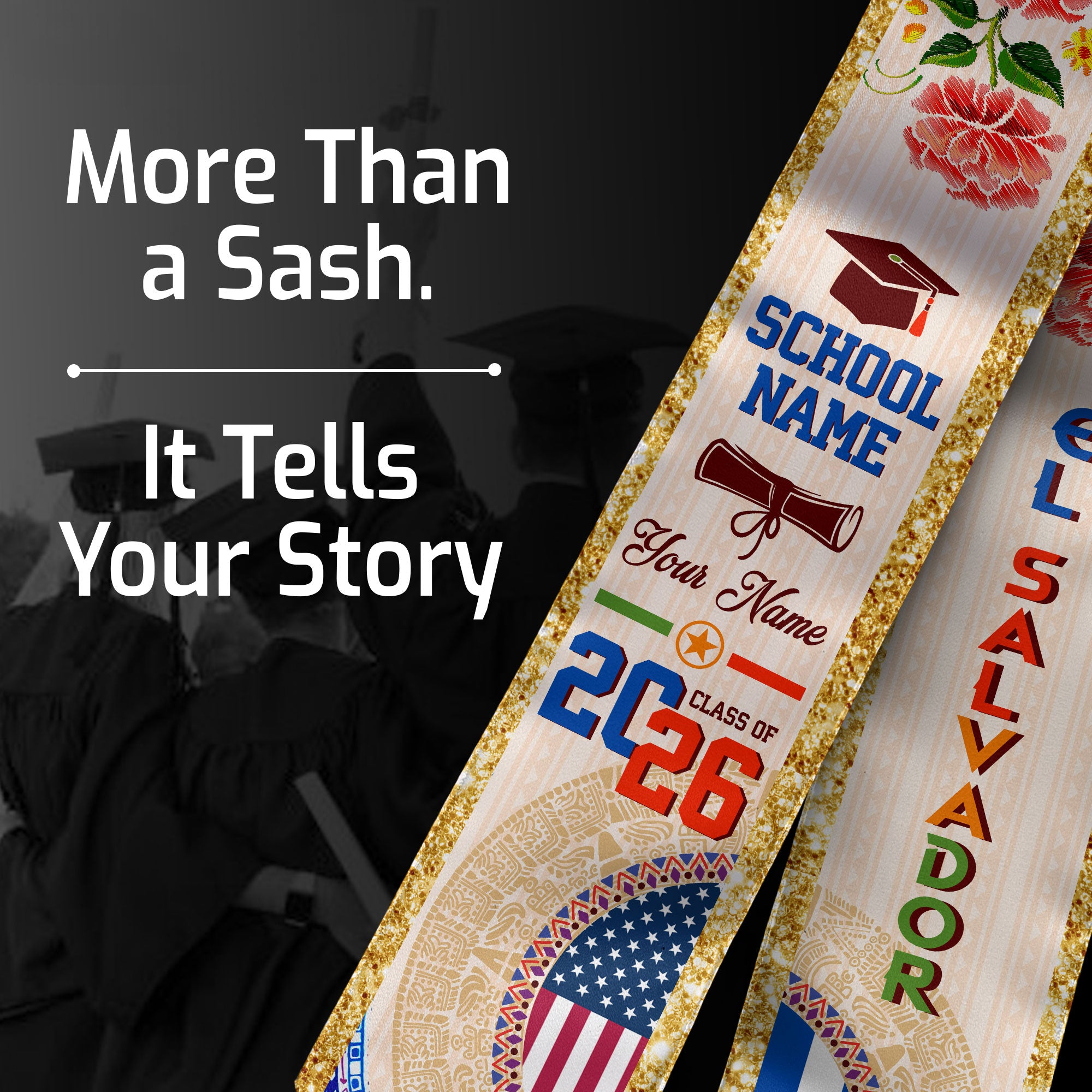 Salvadoran Flag Graduation Sash 2026, El Salvador Stole Sash, Custom Touch for Grads