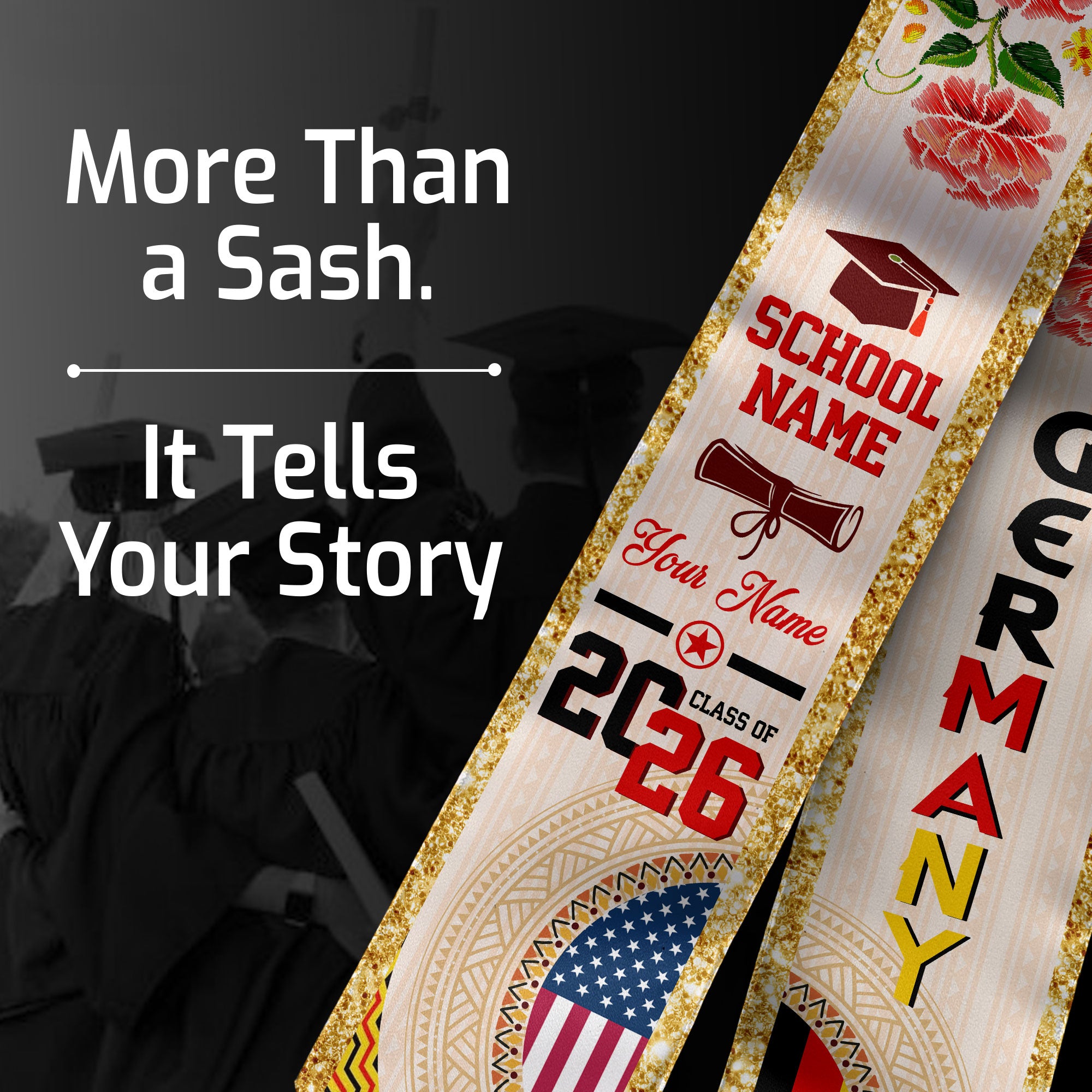 German Flag Graduation Sash 2026, Germany Graduation Stole, Customizable Detail Stole