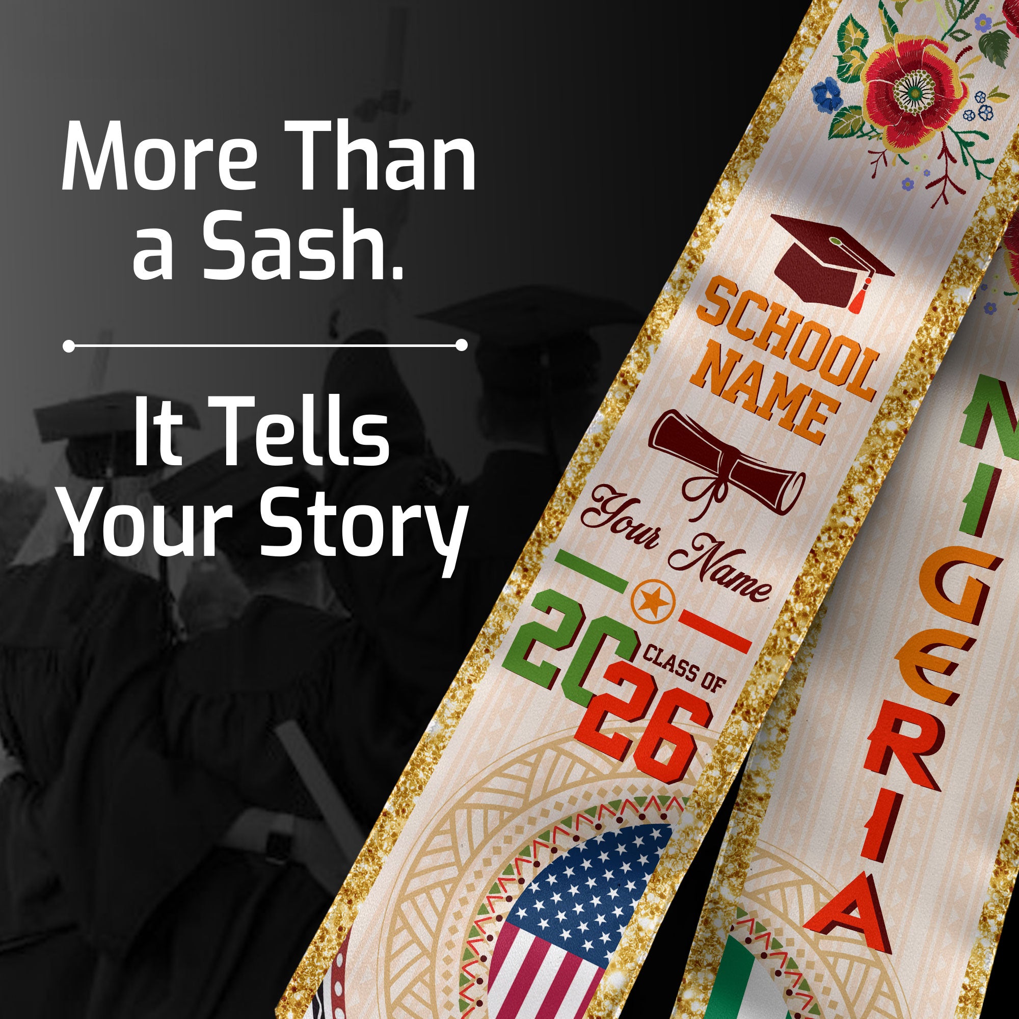 Nigerian Flag Graduation Sash 2026, Nigeria Stole, Custom Detail Option for Graduates