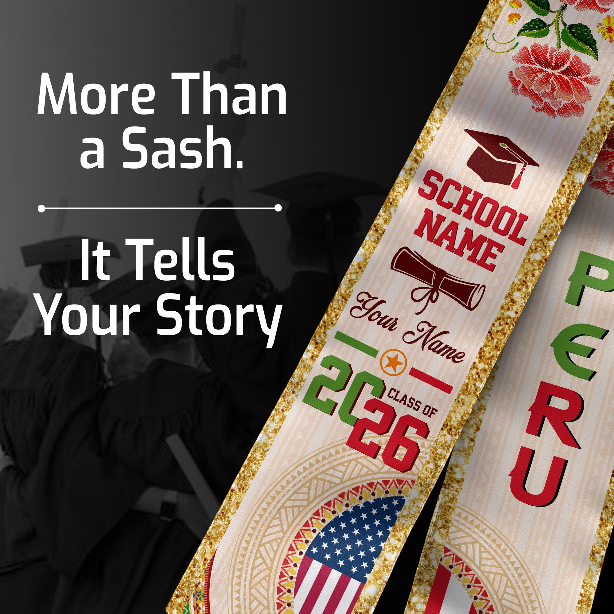 Peruvian Flag Graduation Sash 2026, Peru Stole, Custom Detail Option for Graduates