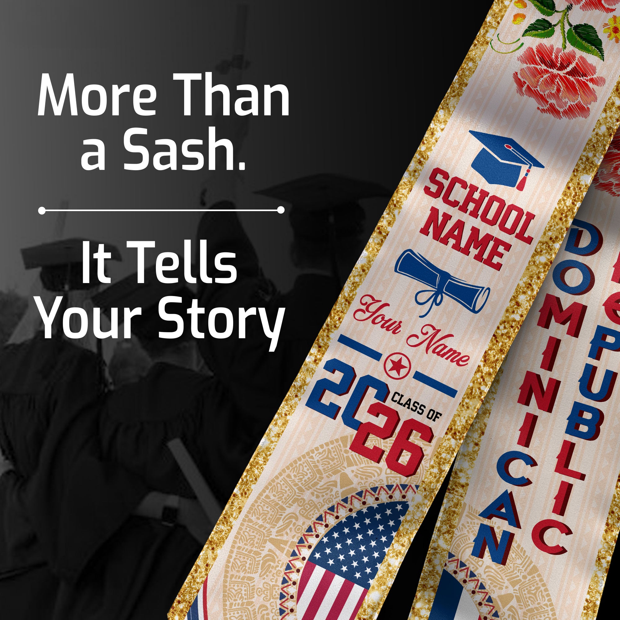 Dominican Republic Flag Graduation Sash 2026, Dominican Republic Graduation Stole, Custom Touch for Graduates