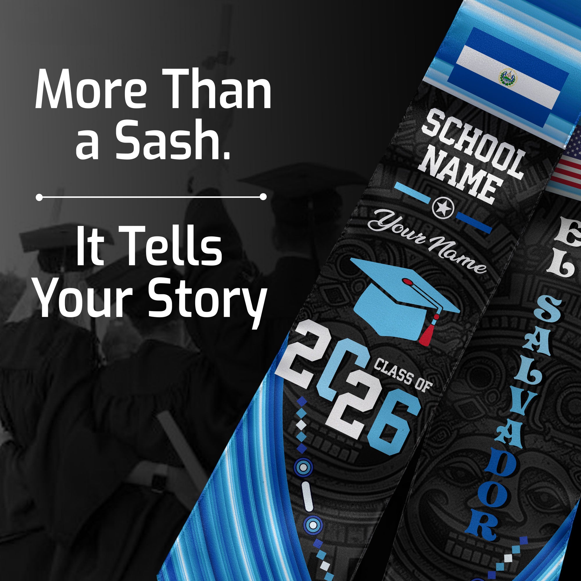 El Salvador Flag Graduation Stole 2026, Salvadoran Grad Sash, Custom Details for 2026