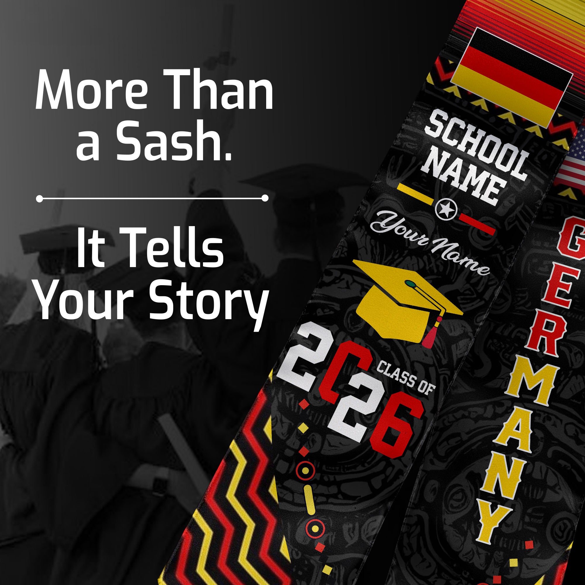 Germany Flag Graduation Stole 2026, German Grad Sash, Custom Details for Class of 2026