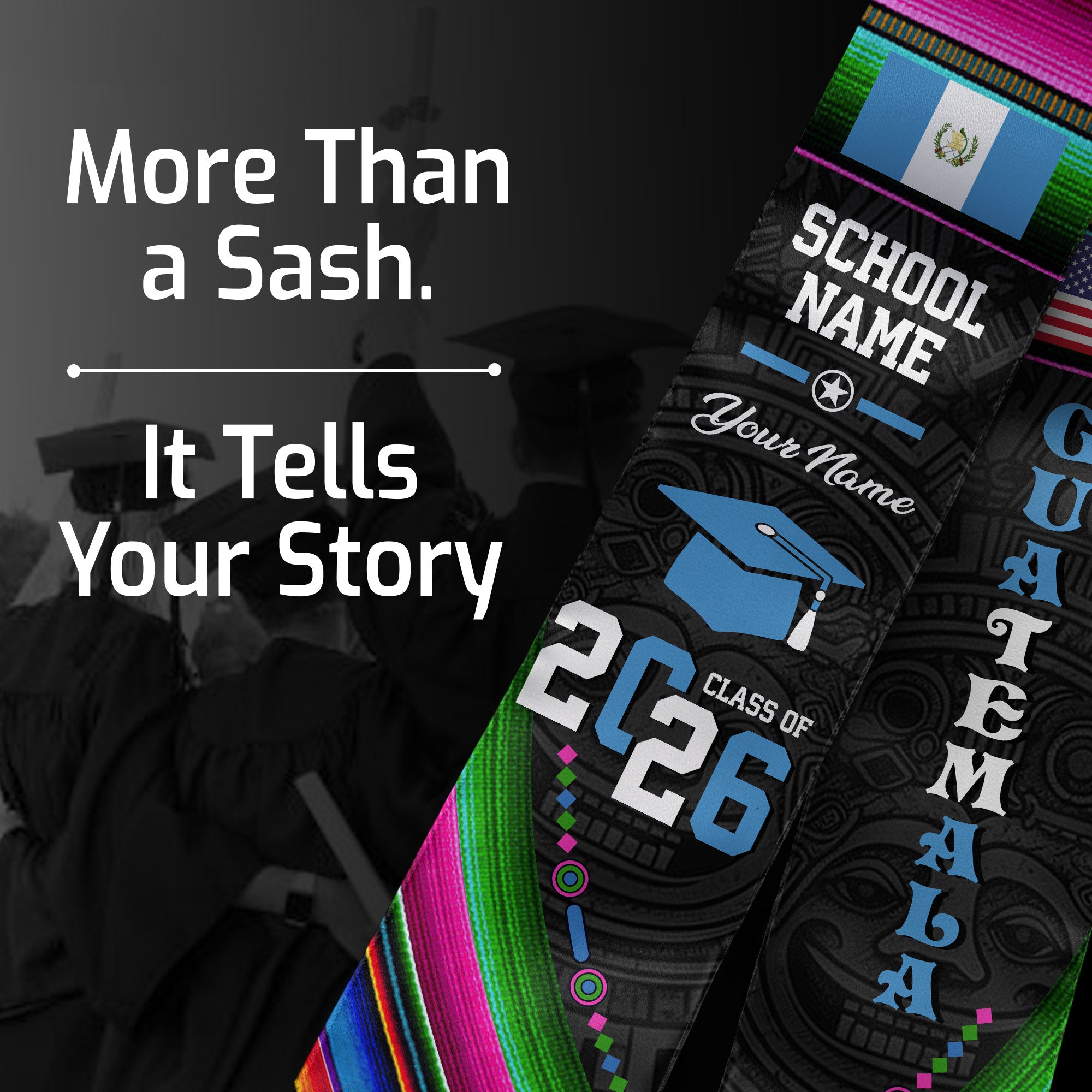 Guatemala Flag Graduation Stole 2026, Guatemalan Grad Sash, Custom Details for Class of 2026