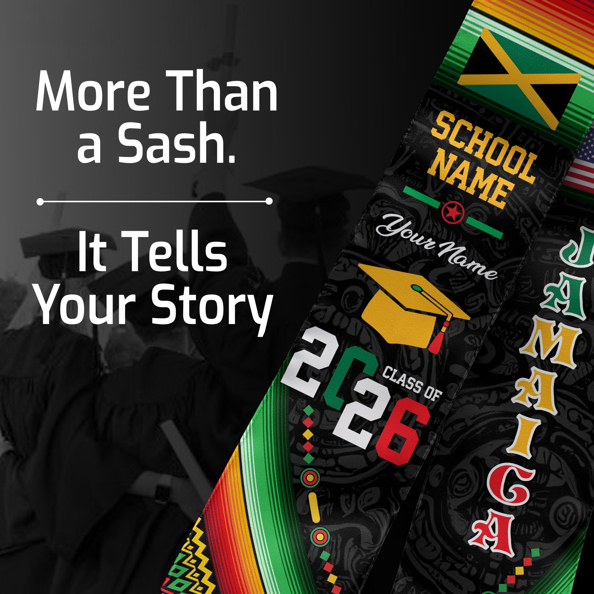 Jamaica Flag Graduation Stole 2026, Jamaican Grad Sash, Custom-Ready Gift Stole 2026
