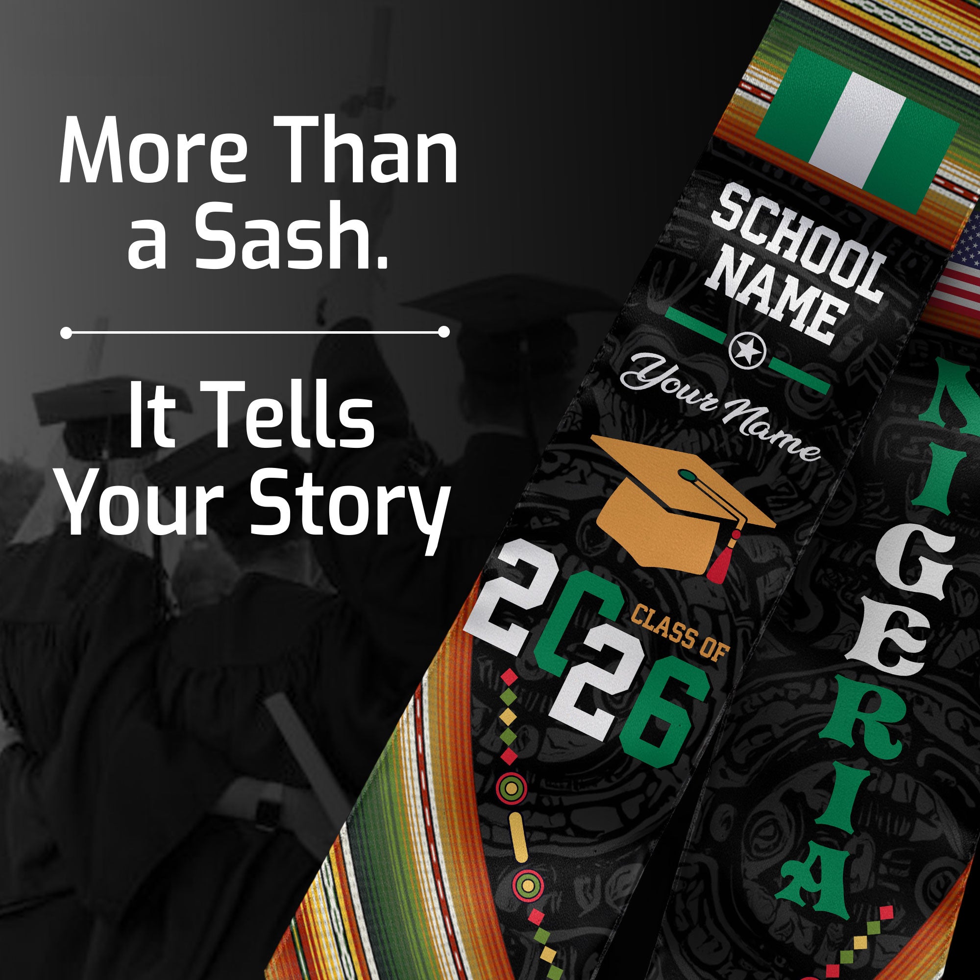 Nigeria Flag Graduation Stole 2026, Nigerian Grad Sash, Custom-Ready Gift Stole 2026