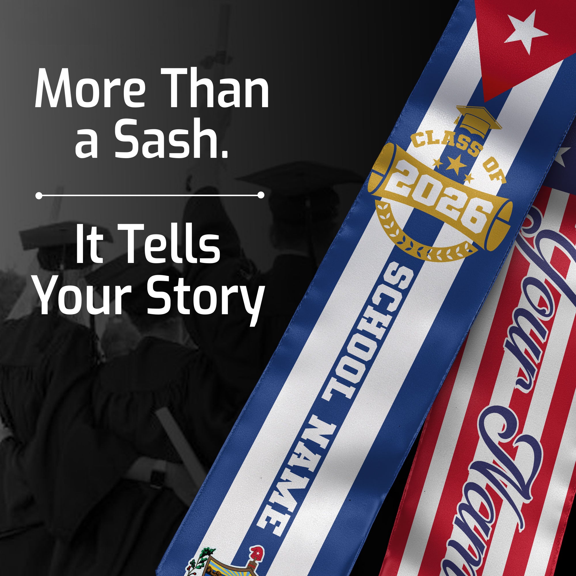 Cuban Graduation Stole 2026, Cuba Flag Sash, Graduation Stole with Custom Accent