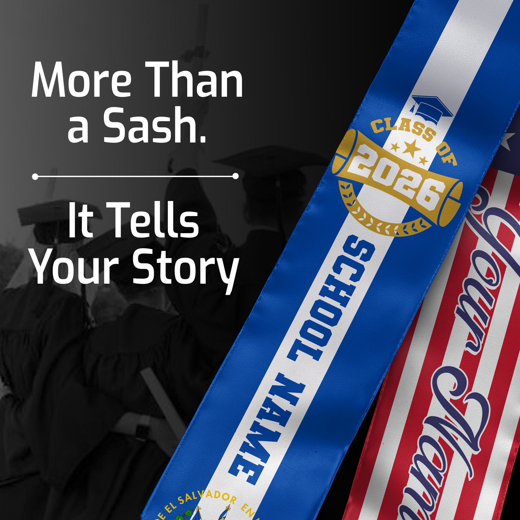 Salvadoran Graduation Stole 2026, El Salvador Flag Sash, Graduation Stole Custom Accent
