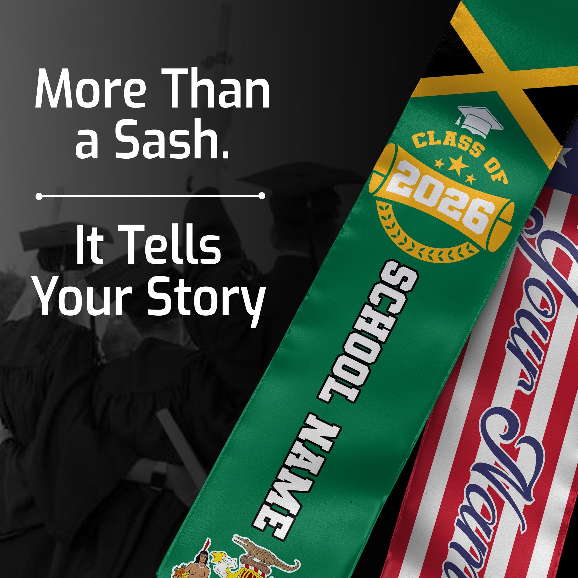 Class of 2026 Jamaica Graduation Stole, Jamaican Flag Sash, Custom Style Grad Accessory