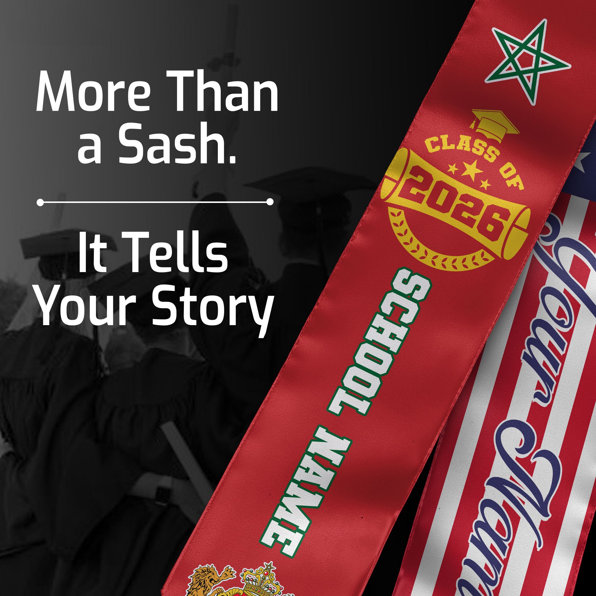 Class of 2026 Morocco Graduation Stole, Moroccan Flag Sash, Custom Style Grad Accessory