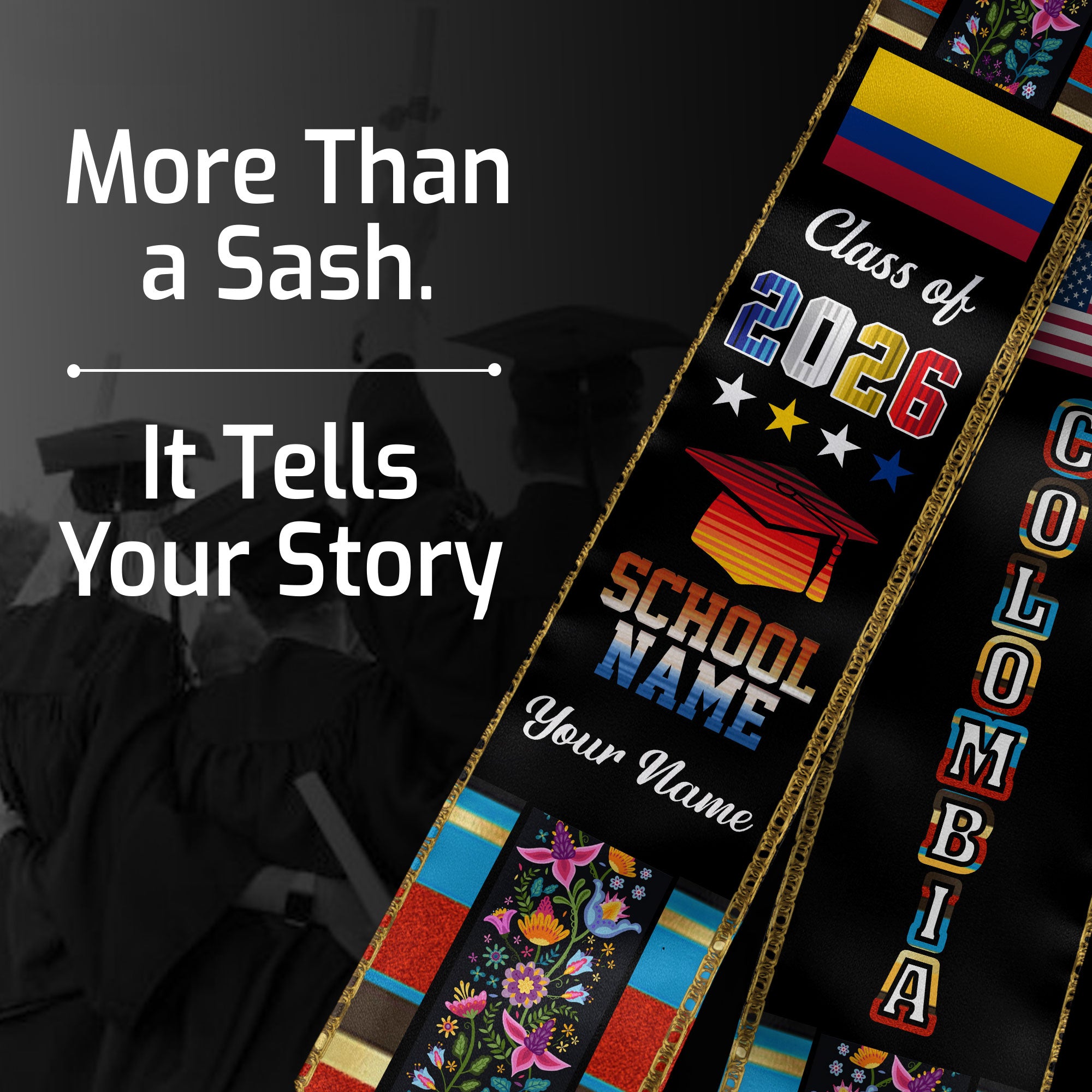 Colombia Graduation Sash 2026, Colombian Flag Graduation Stole, Customizable Detail Stole