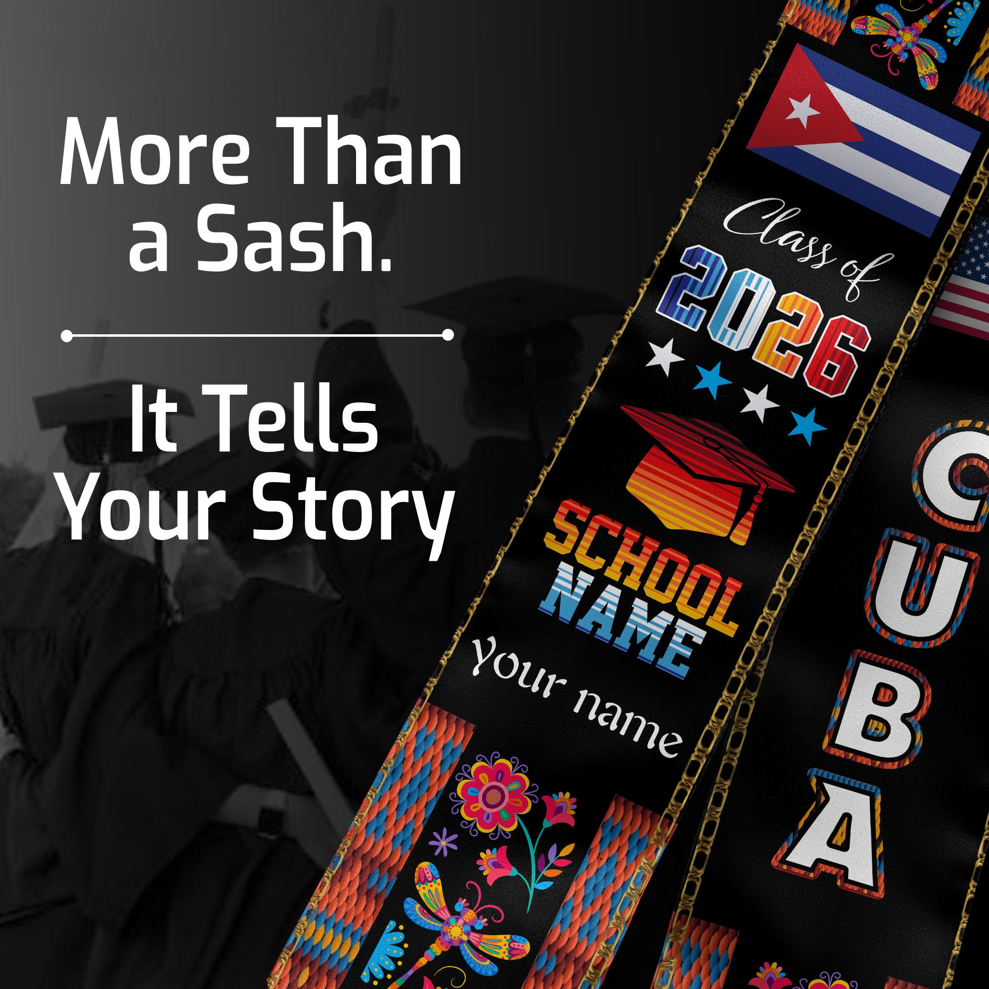 Cuba Graduation Sash 2026, Cuban Flag Graduation Stole, Customizable Detail Stole 2026