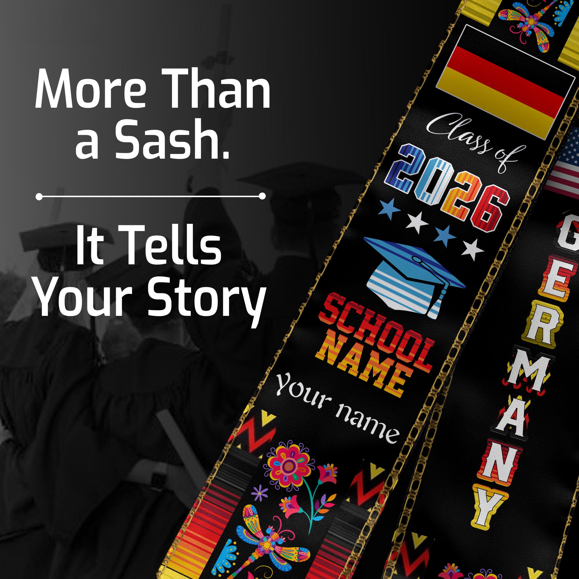 Germany Graduation Sash 2026, German Flag Graduation Stole, Personalized Finish for Grads