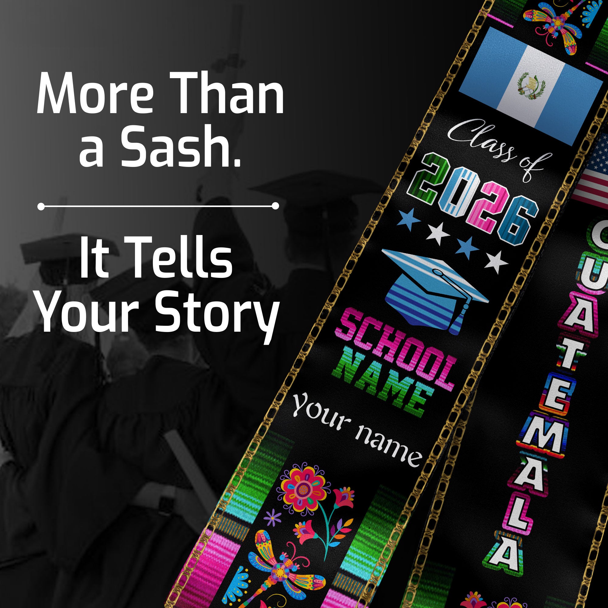 Guatemala Graduation Sash 2026, Guatemalan Flag Graduation Stole, Personalized Finish for Grads