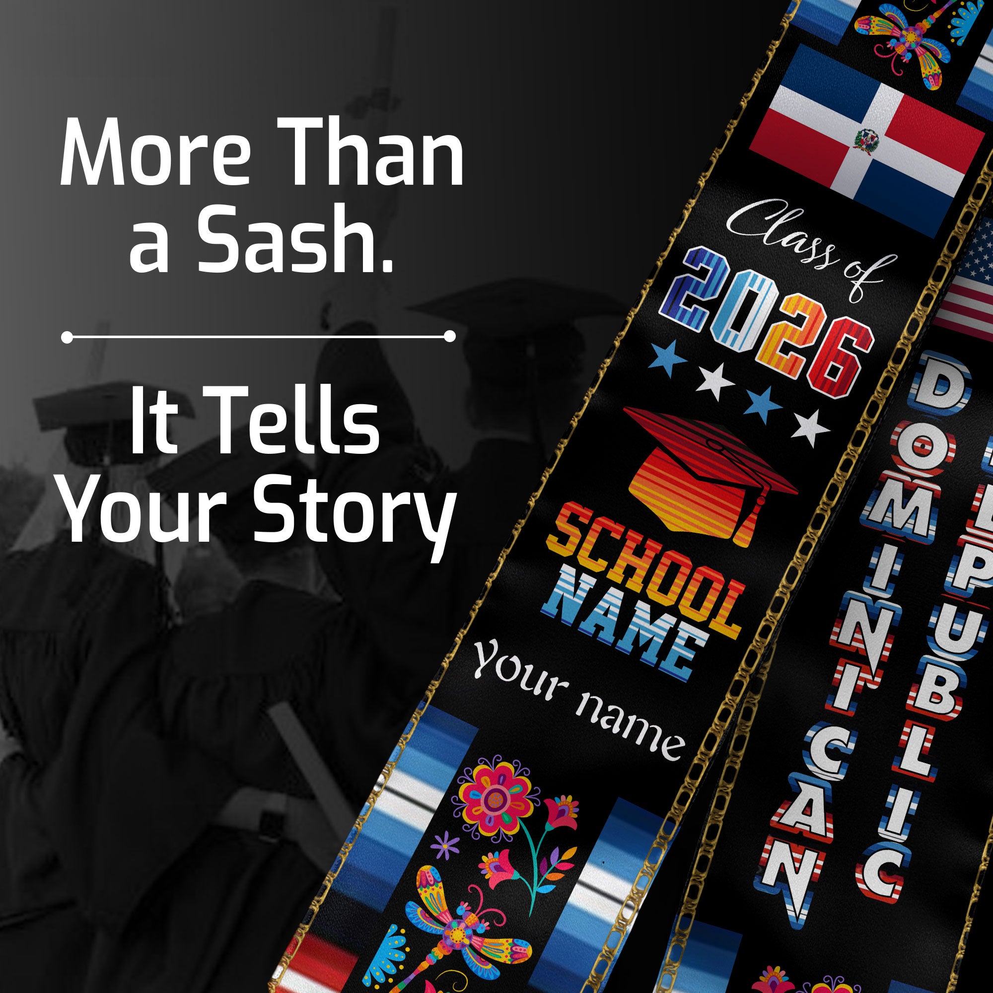 Dominican Republic Graduation Stole 2026, Dominican Republic Flag Sash, Customizable Detail Graduation Stole
