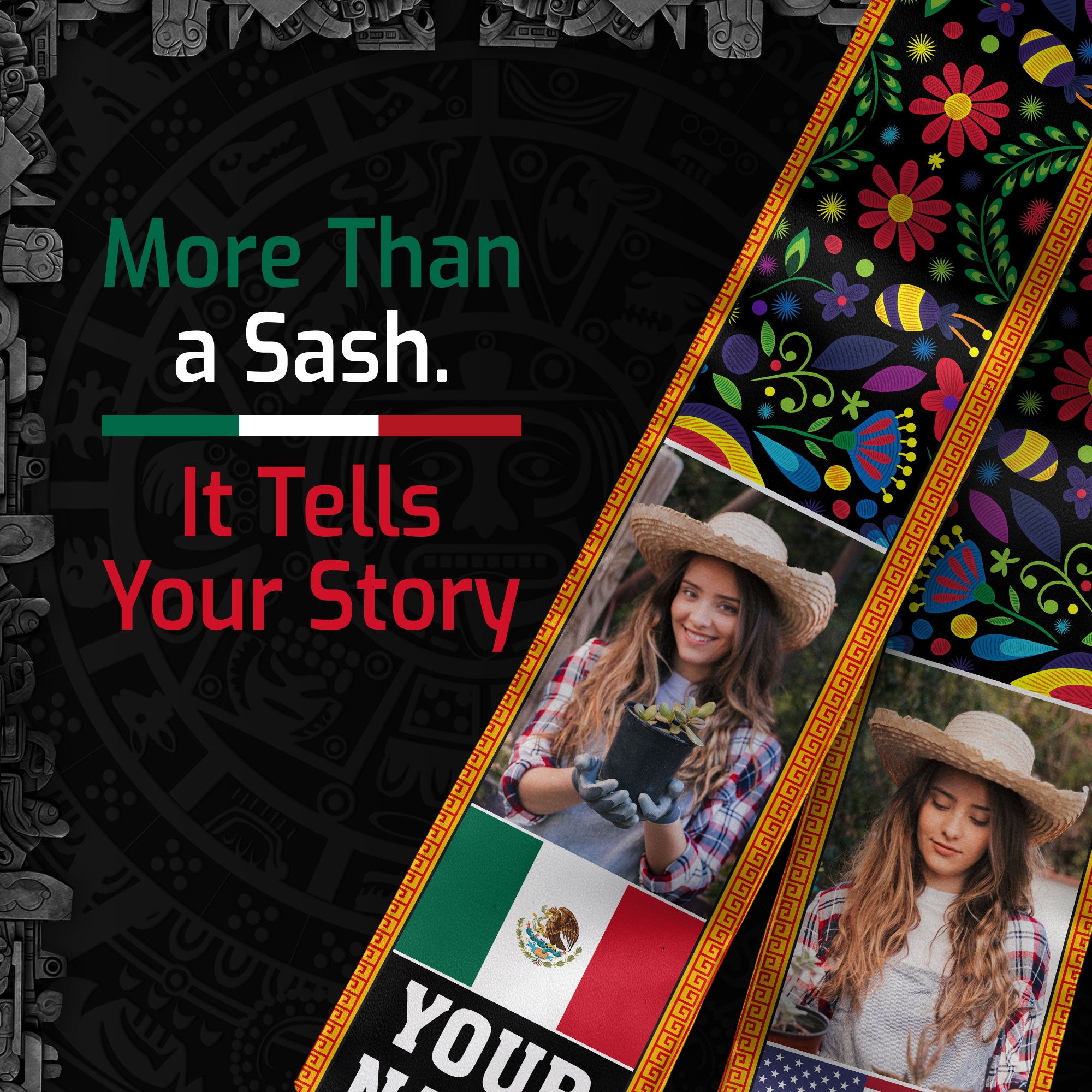 Mexico Flag Graduation Sash 2026, Mexican Graduation Stole, Add Your Details Option