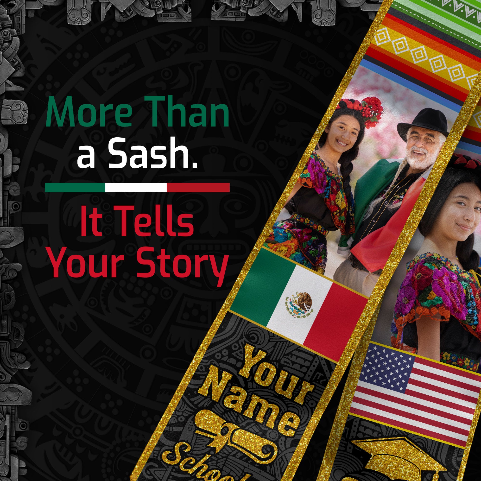 2026 Mexico Graduation Stole, Mexico Flag Sash, Personal Name Detail Option for Grads