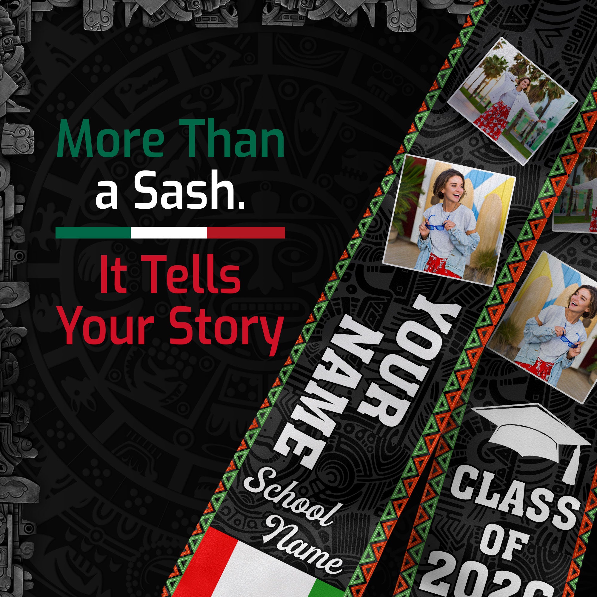 Mexican Flag Graduation Stole 2026, Mexico Sash for Graduation, Name & Year Option