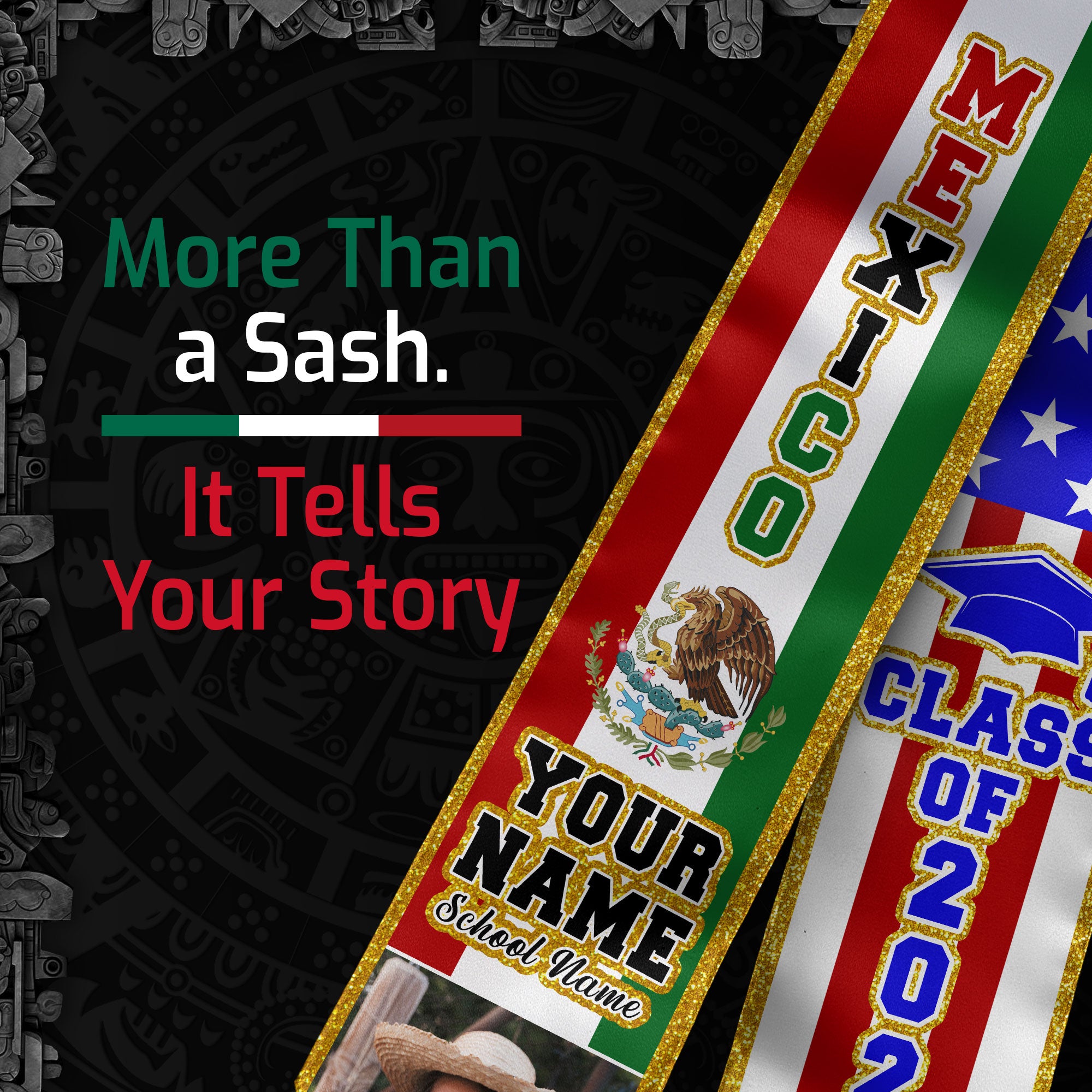 2026 Mexican Flag Stole for Graduation, Mexico Graduation Sash, Personal Detail Option