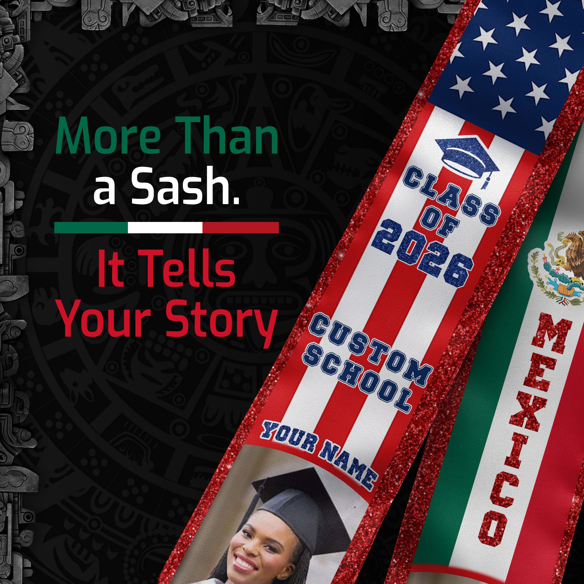 Mexican Graduation Stole, Mexican Flag Stole 2026, Mexico Graduation Sash