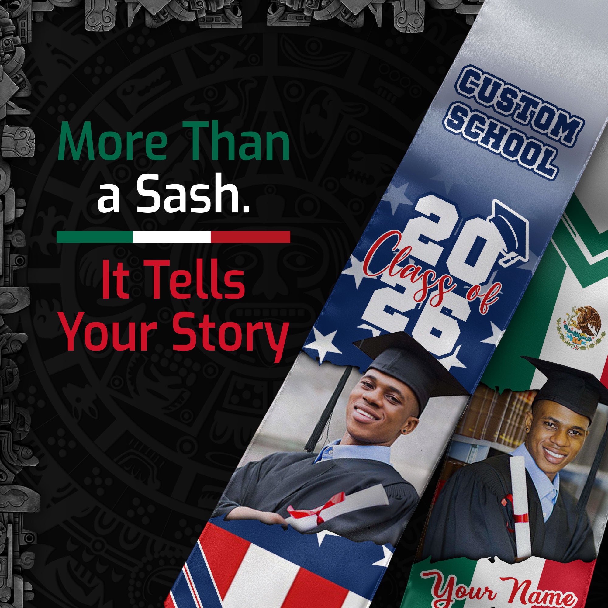 Mexican Stole 2026, Mexico American Flag Graduation Stole, Mexican Sash