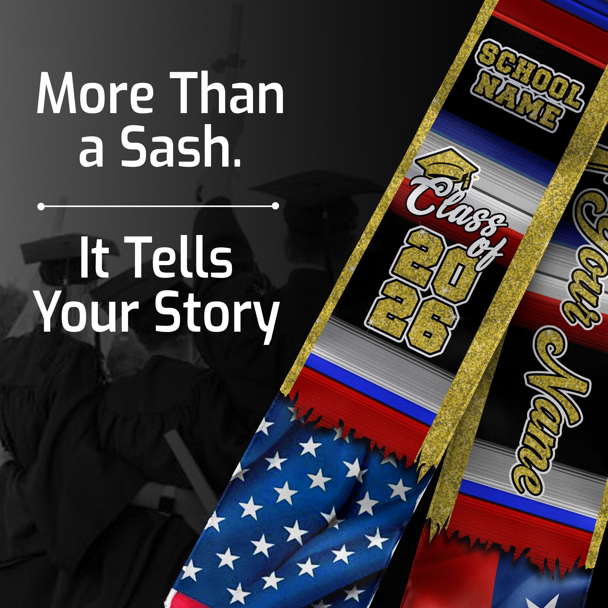 Customized Chile Graduation Stole with Chilean Flag Inspired Pattern, Graduation Sash Class of 2026