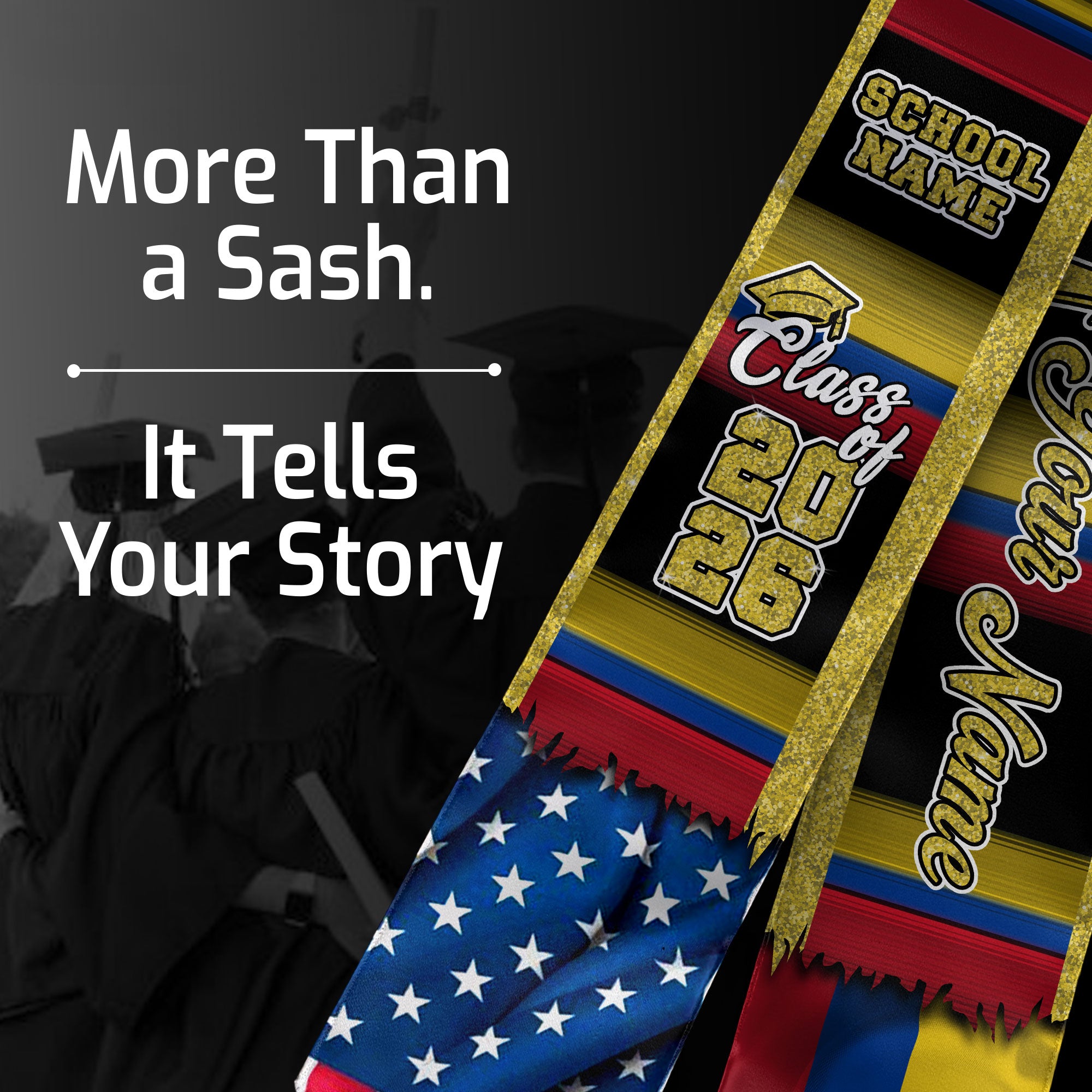 Customized Colombia Graduation Stole with Colombian Flag Style Design, Graduation Sash Class of 2026