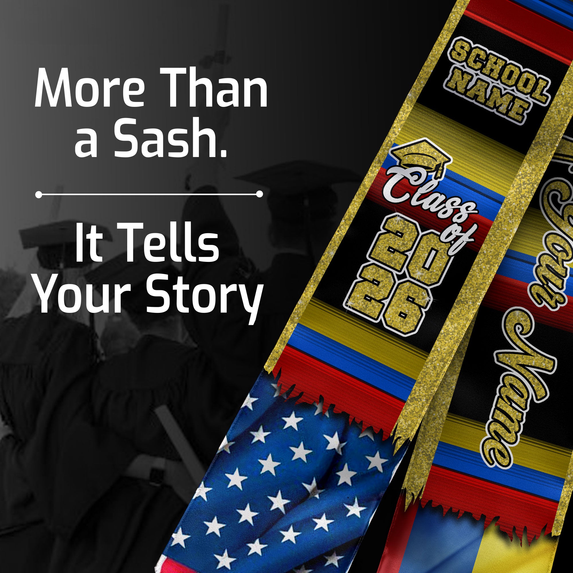 Customized Ecuador Graduation Stole Showcasing Ecuadorian Flag Colors, Graduation Sash Class of 2026