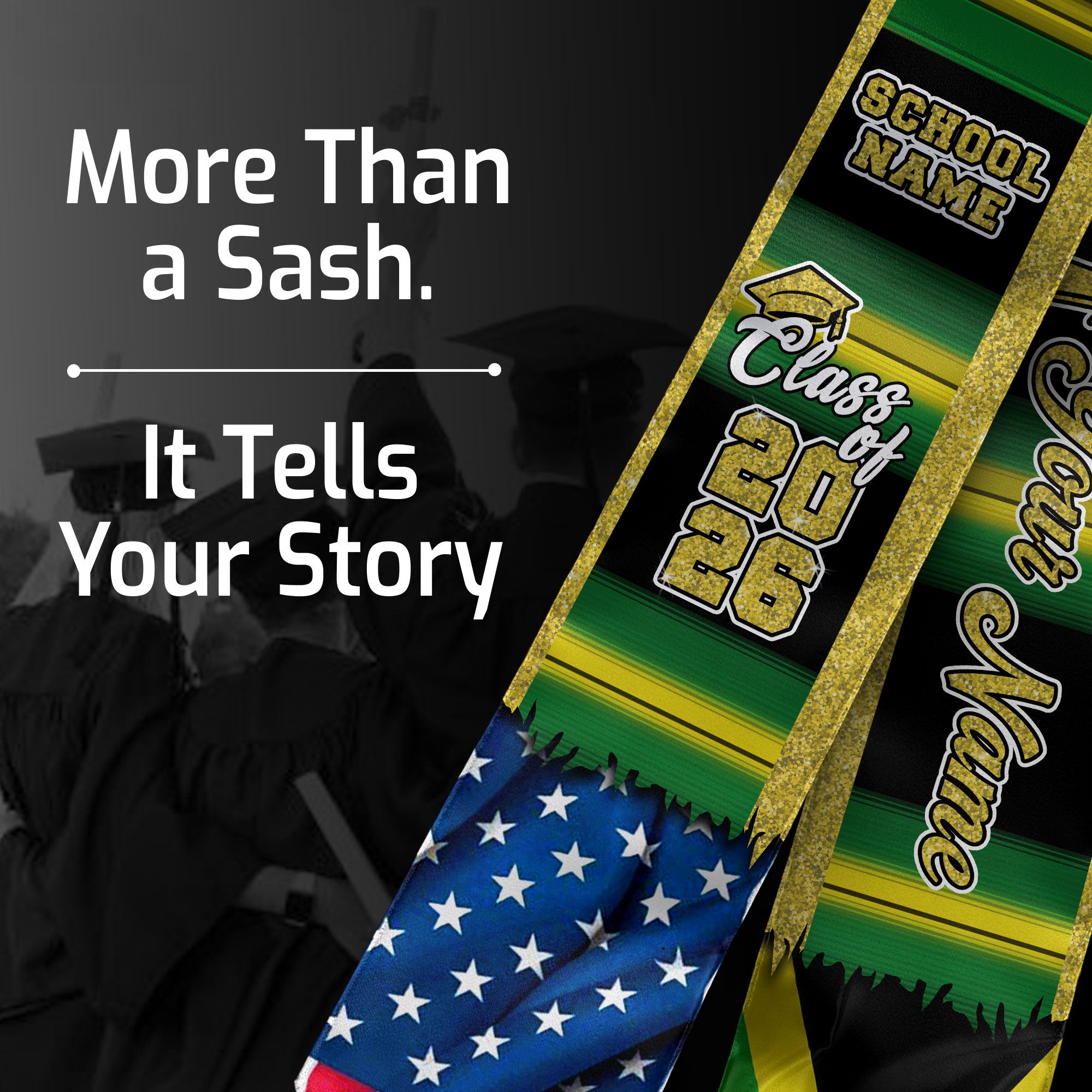 Customized Jamaica Graduation Stole Showcasing Jamaican Flag Style, Graduation Sash Class of 2026