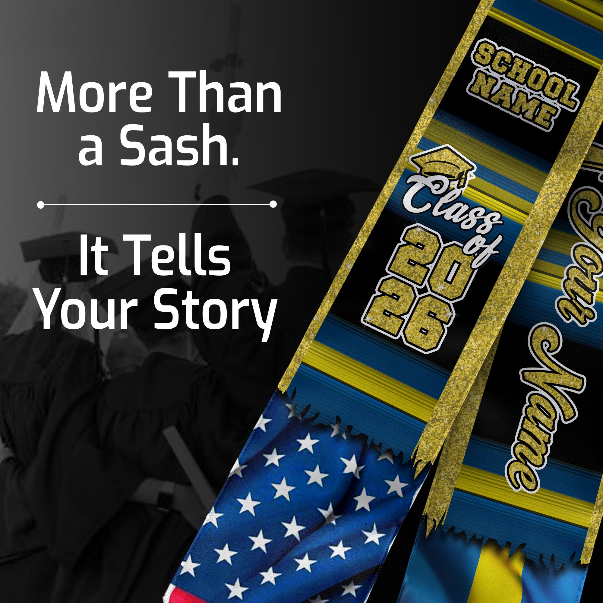 Customized Sweden Graduation Stole Highlighting Swedish Flag Heritage Pattern, Graduation Sash Class of 2026