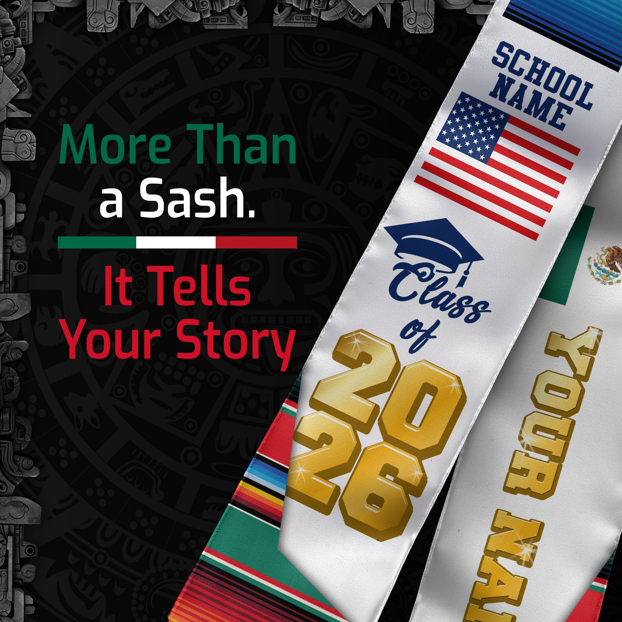 Mexican Stole 2026, Mexico Graduation Stole, Mexican American Flag Sash