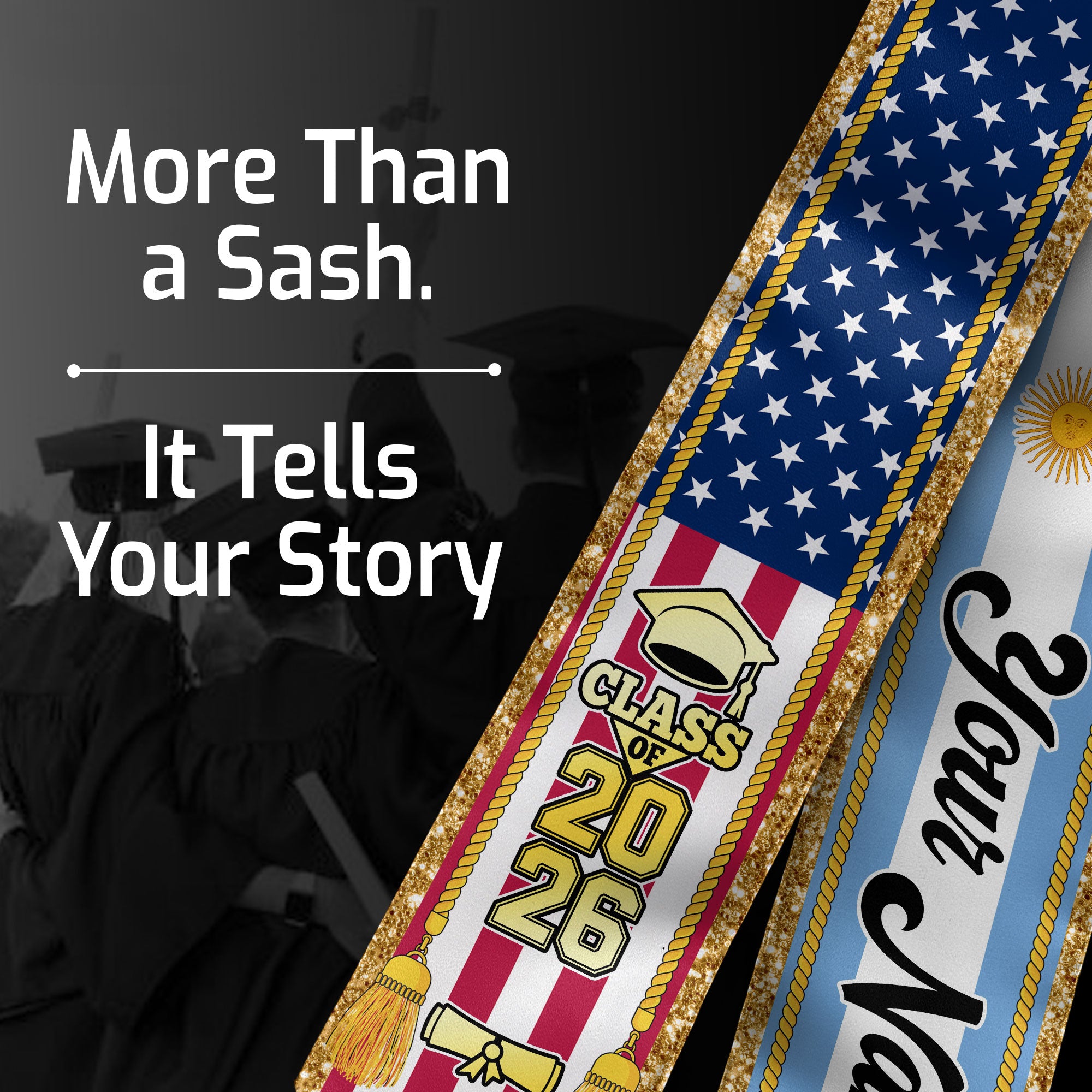 Customized Argentina Graduation Stole with Flag Emblem, Graduation Sash for Class of 2026