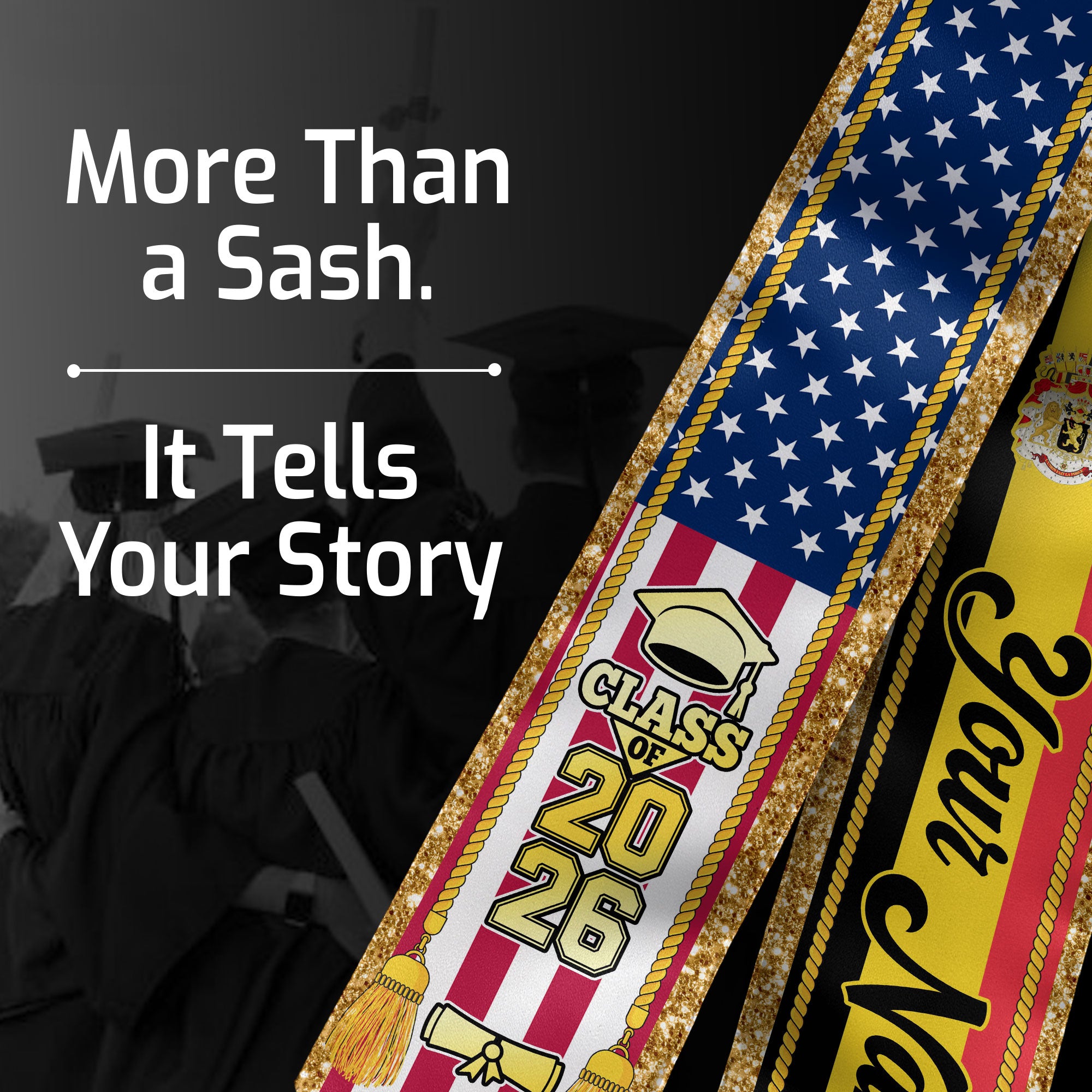 Customized Belgium Graduation Stole with Belgian Flag Emblem, Graduation Sash for Class of 2026