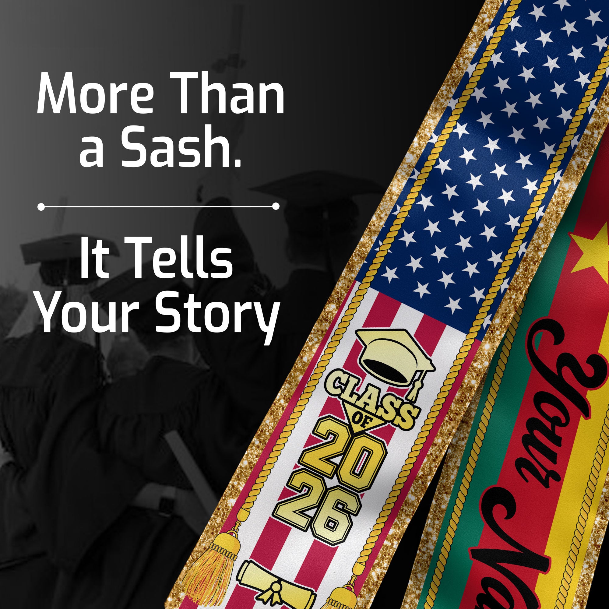 Customized Cameroon Graduation Stole with National Flag Emblem, Graduation Sash for Class of 2026