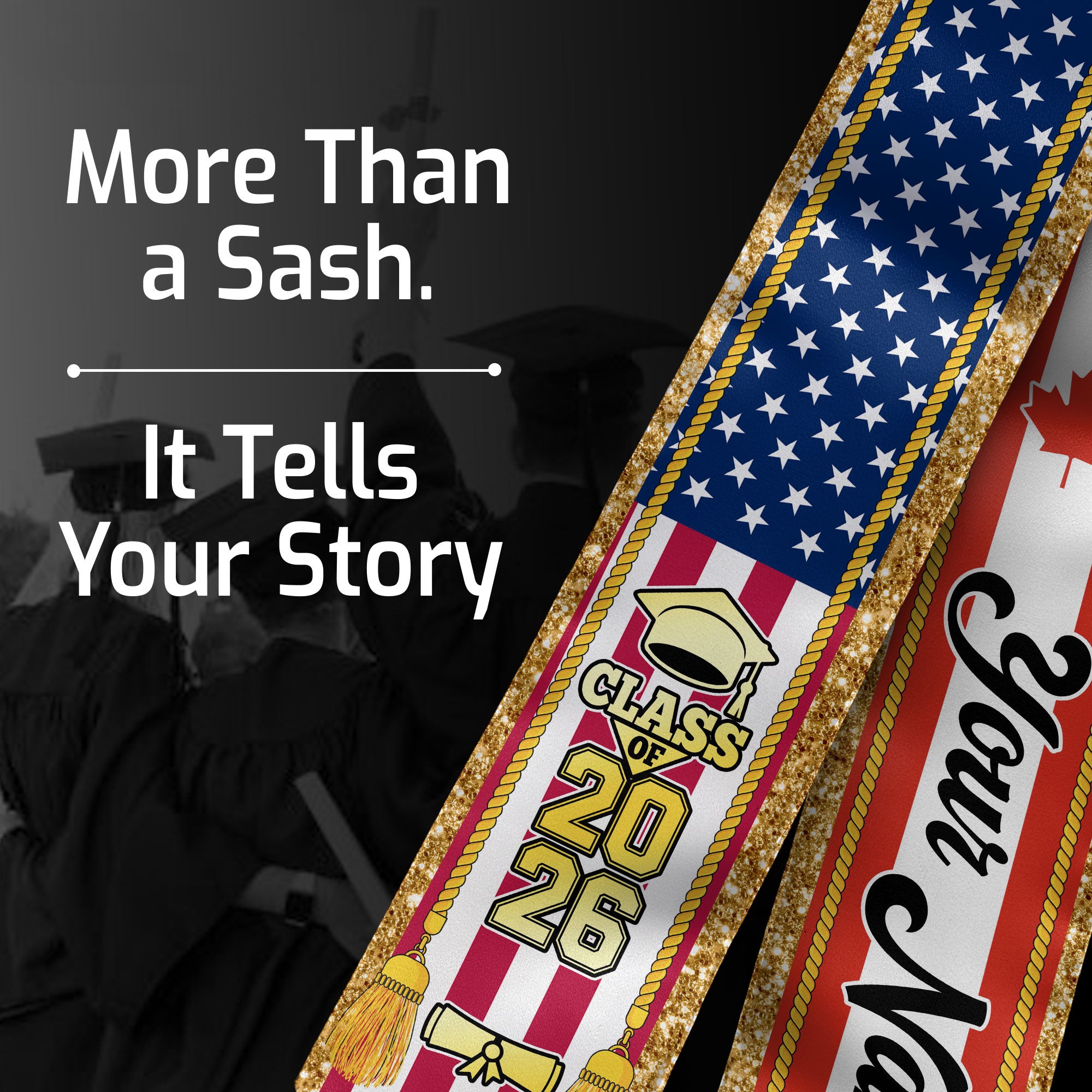 Customized Canada Graduation Stole with Canadian Flag Emblem, Graduation Sash for Class of 2026