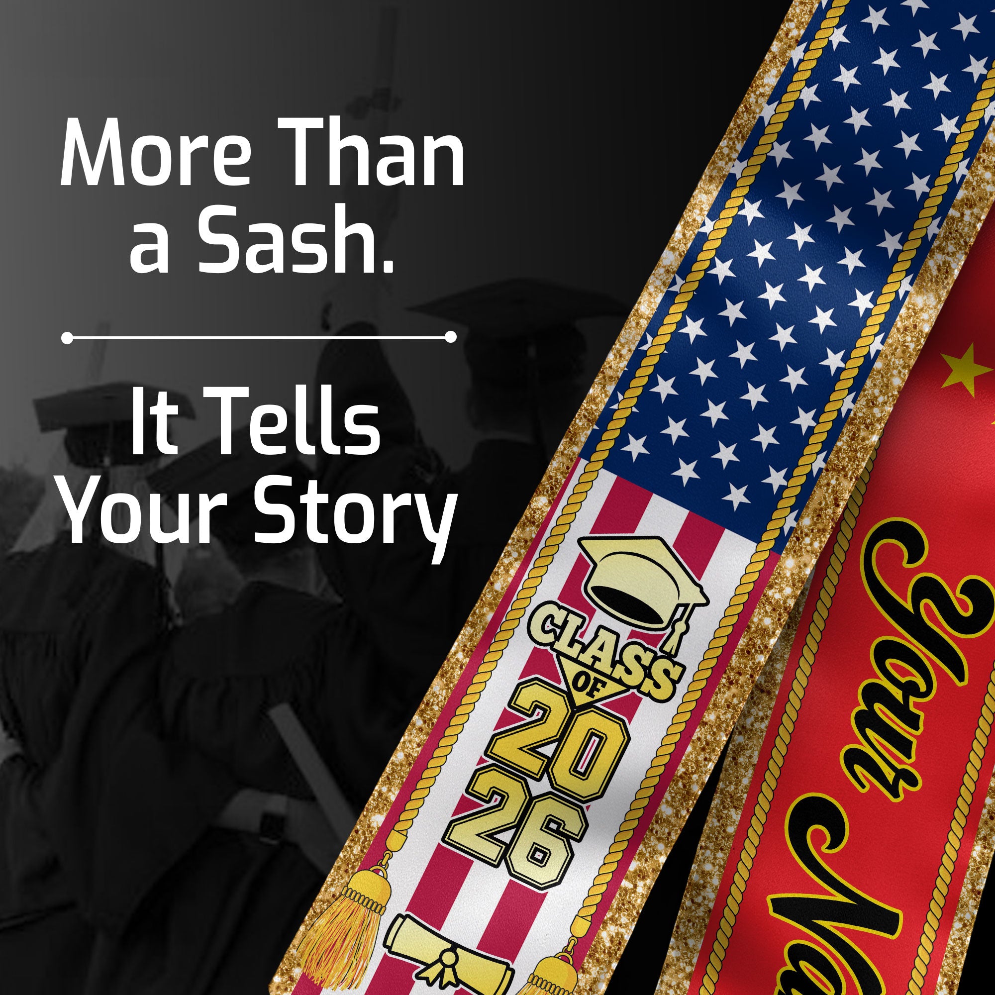 Customized China Graduation Stole with Chinese Flag Emblem, Graduation Sash for Class of 2026