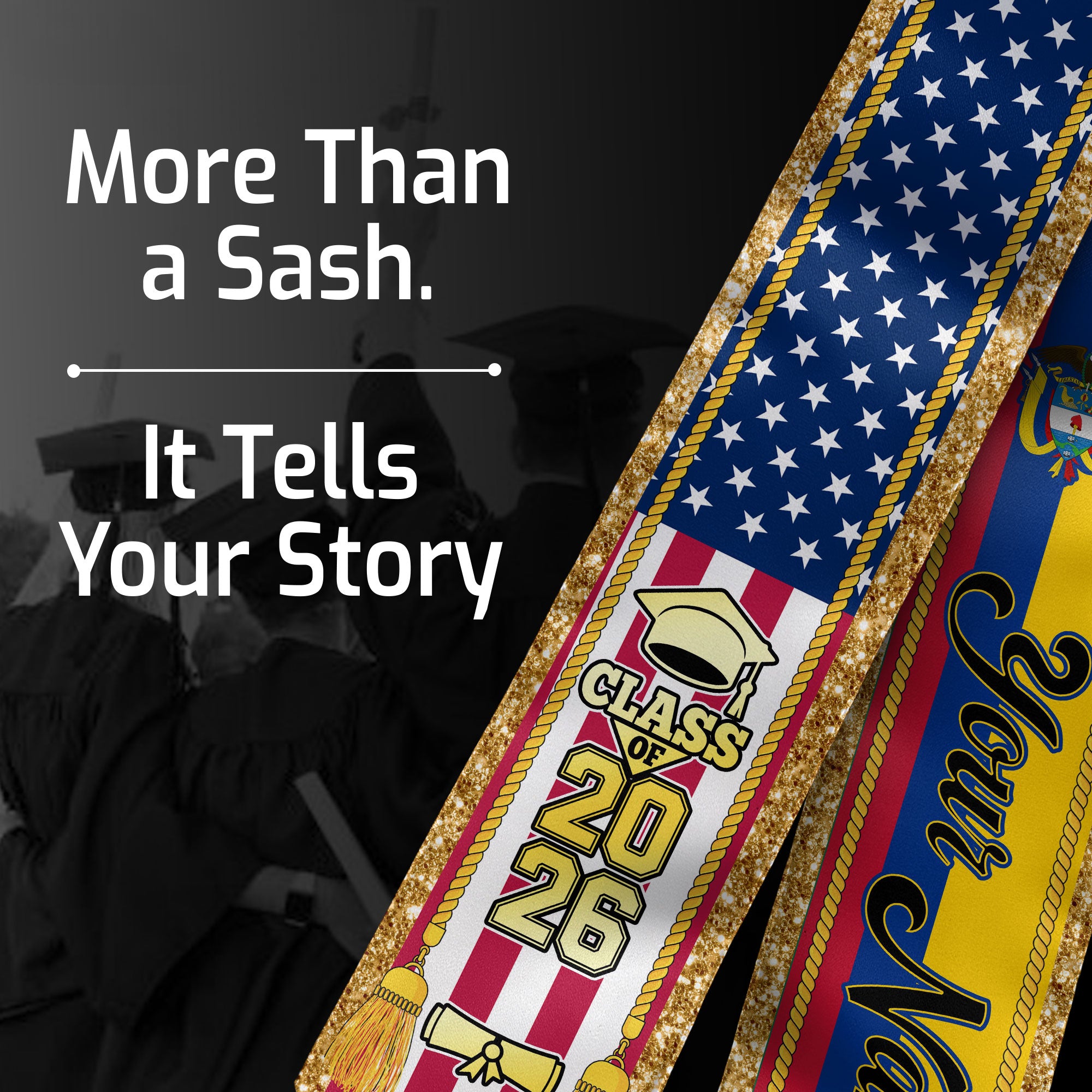 Customized Colombia Graduation Stole with Colombian Flag Emblem, Graduation Sash for Class of 2026