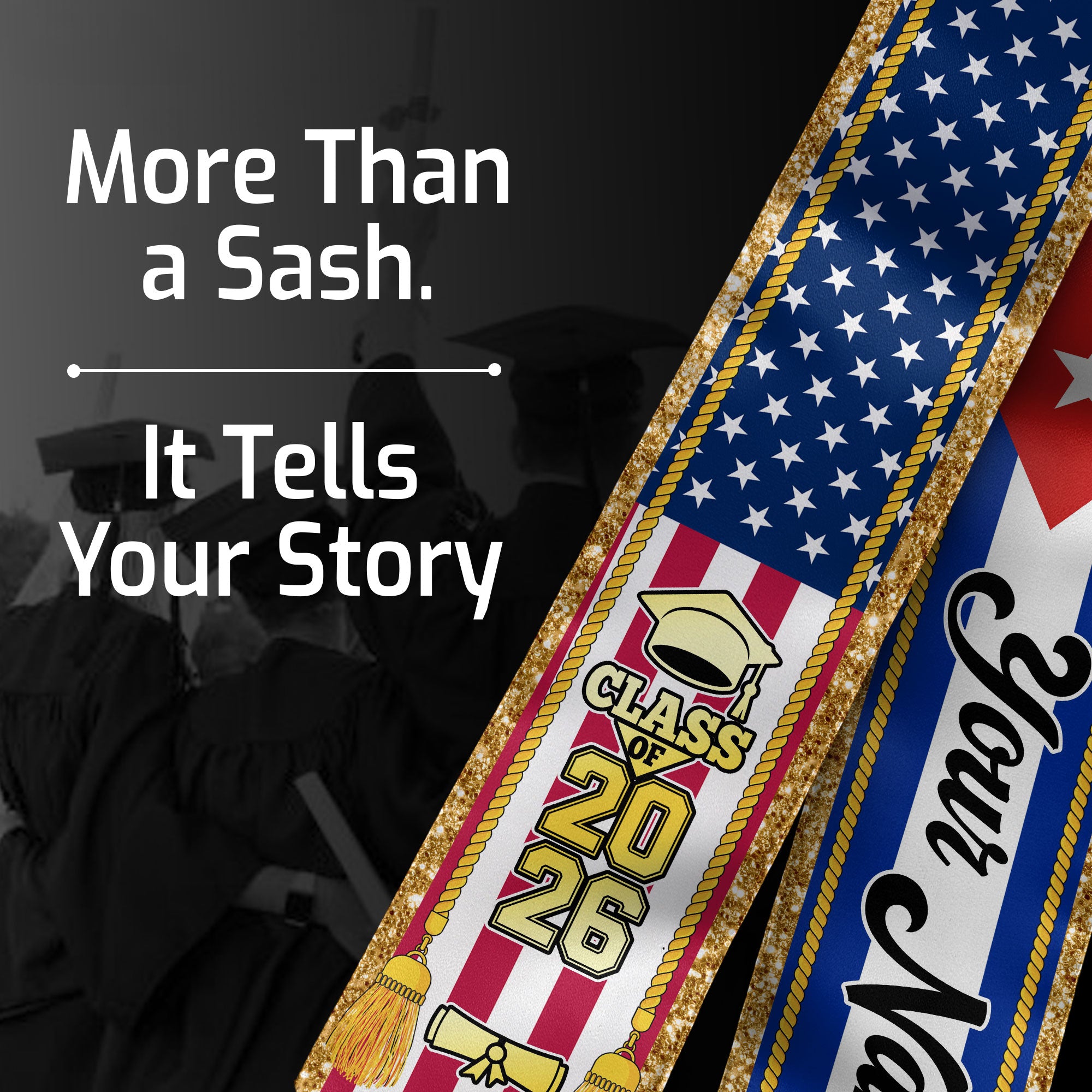 Customized Cuba Graduation Stole with Cuban Flag Emblem, Graduation Sash for Class of 2026