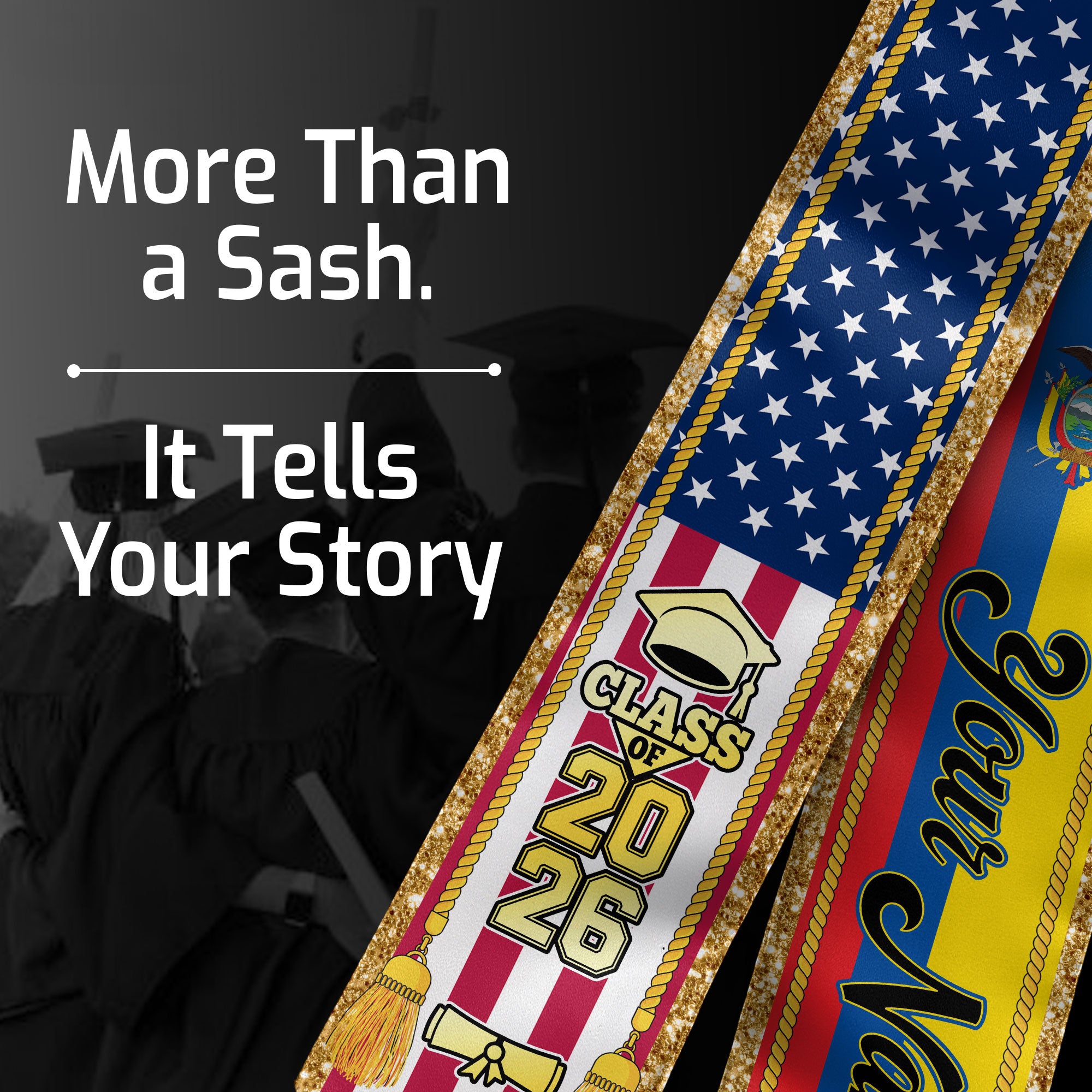 Customized Ecuador Graduation Stole with Ecuadorian Flag Emblem, Graduation Sash for Class of 2026