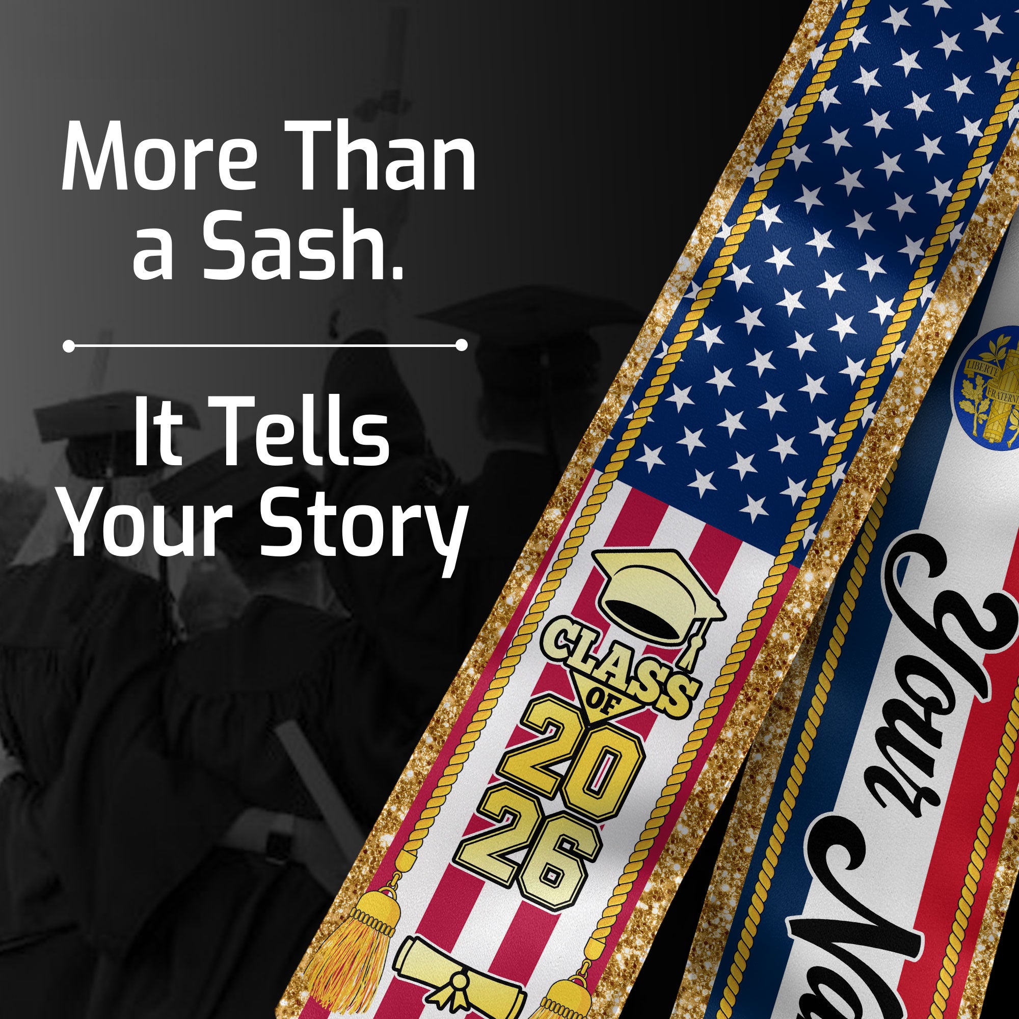 Customized France Graduation Stole with French Flag Emblem, Graduation Sash for Class of 2026