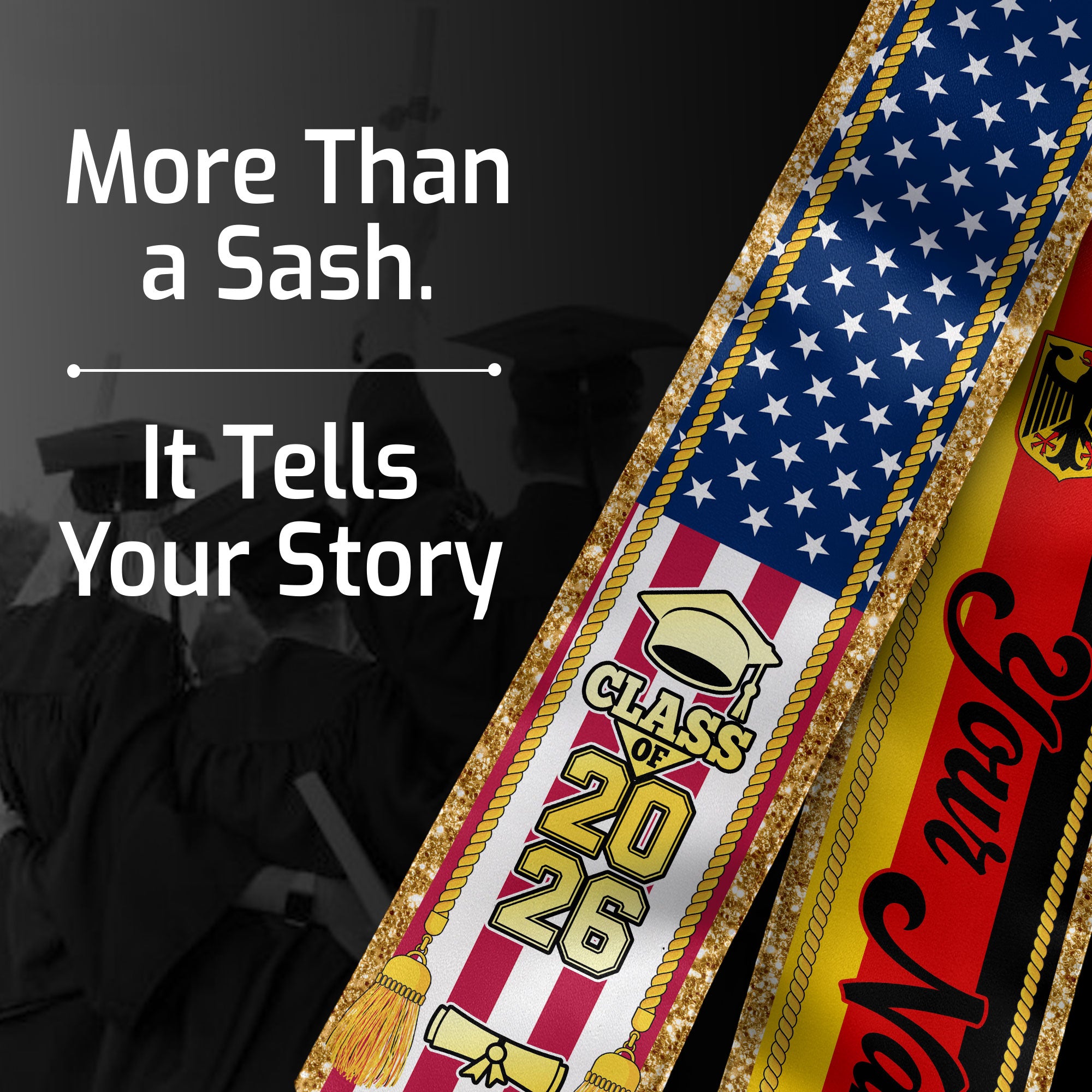 Customized Germany Graduation Stole with German Flag Emblem, Graduation Sash for Class of 2026