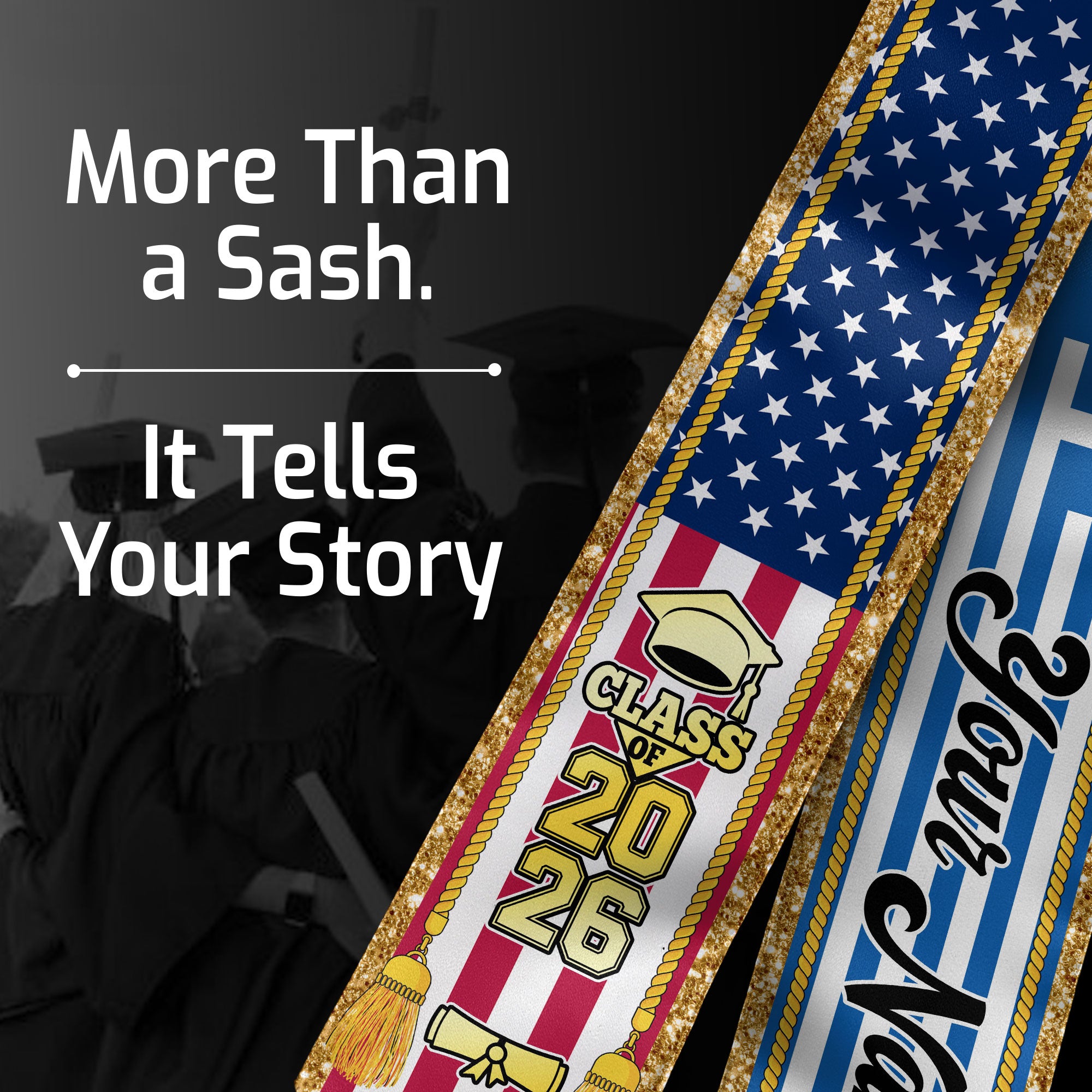 Customized Greece Graduation Stole with Greek Flag Emblem, Graduation Sash for Class of 2026