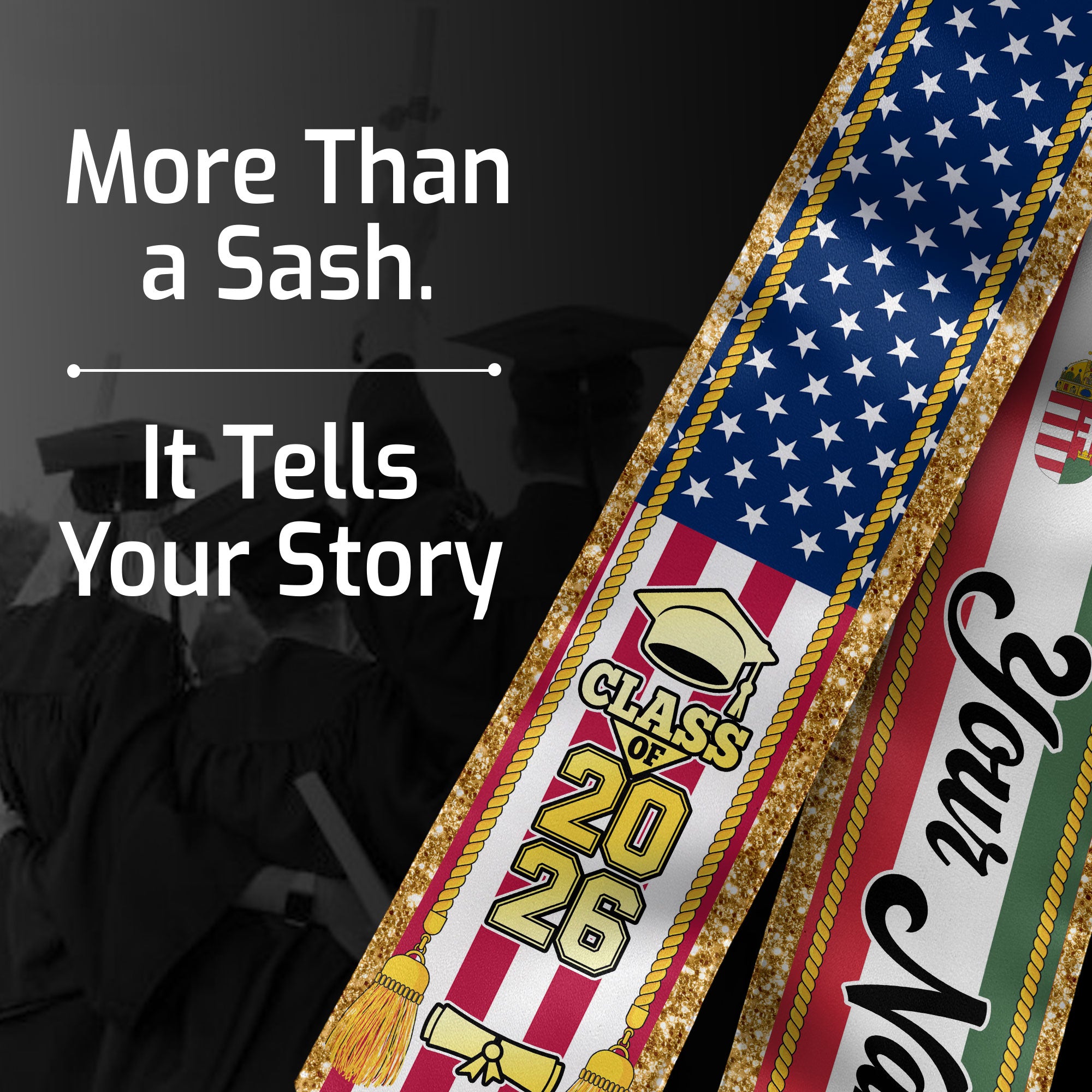 Customized Hungary Graduation Stole with Hungarian Flag Emblem, Graduation Sash for Class of 2026