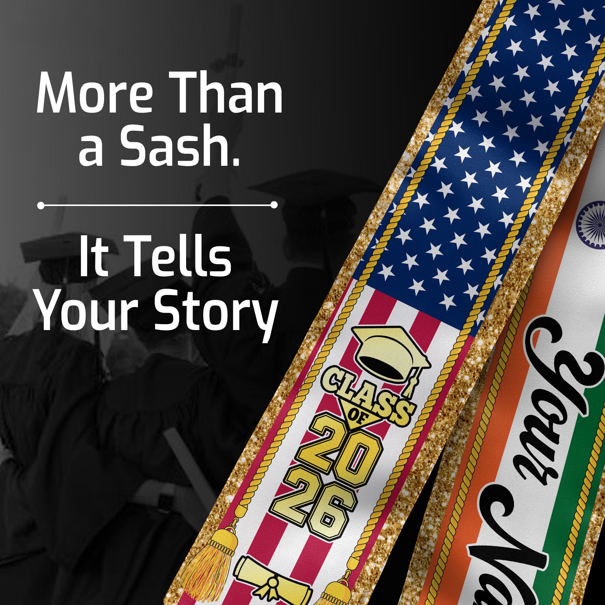 Customized India Graduation Stole with Indian Flag Emblem, Graduation Sash for Class of 2026